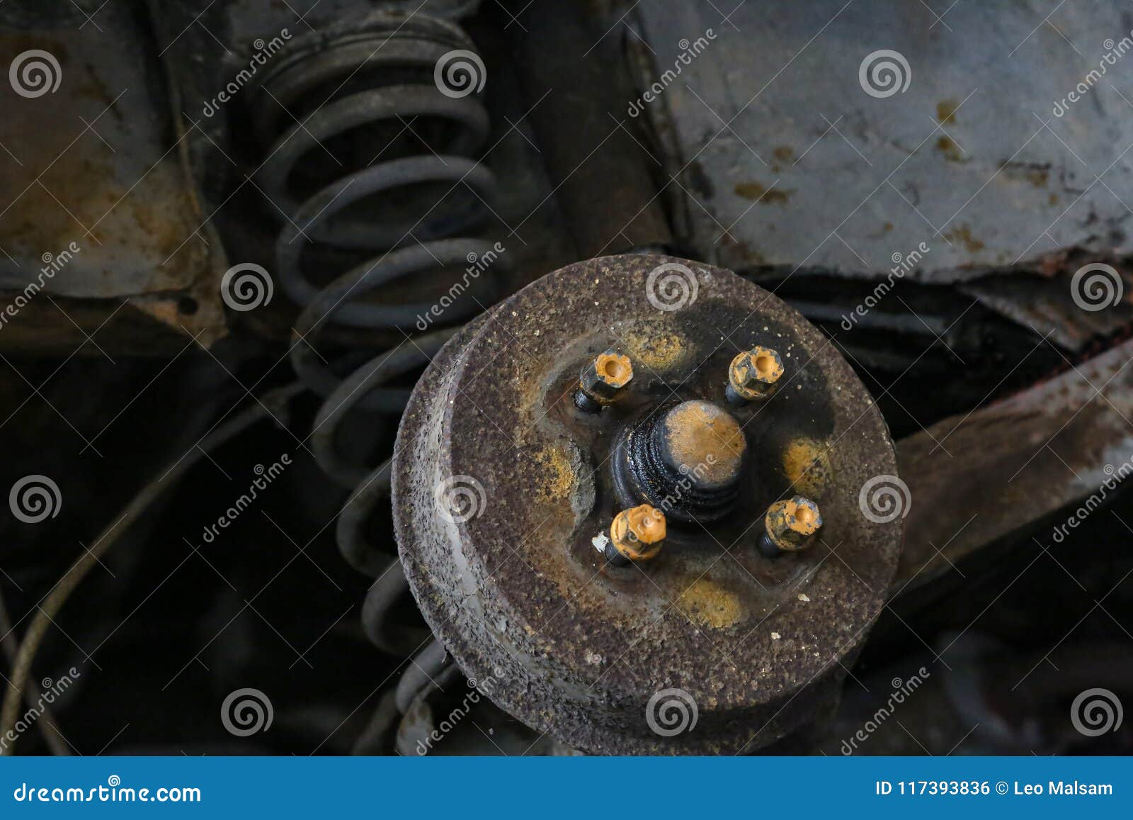 Shock Absorbers for an Old Car Stock Photo - Image of dirty, suspension