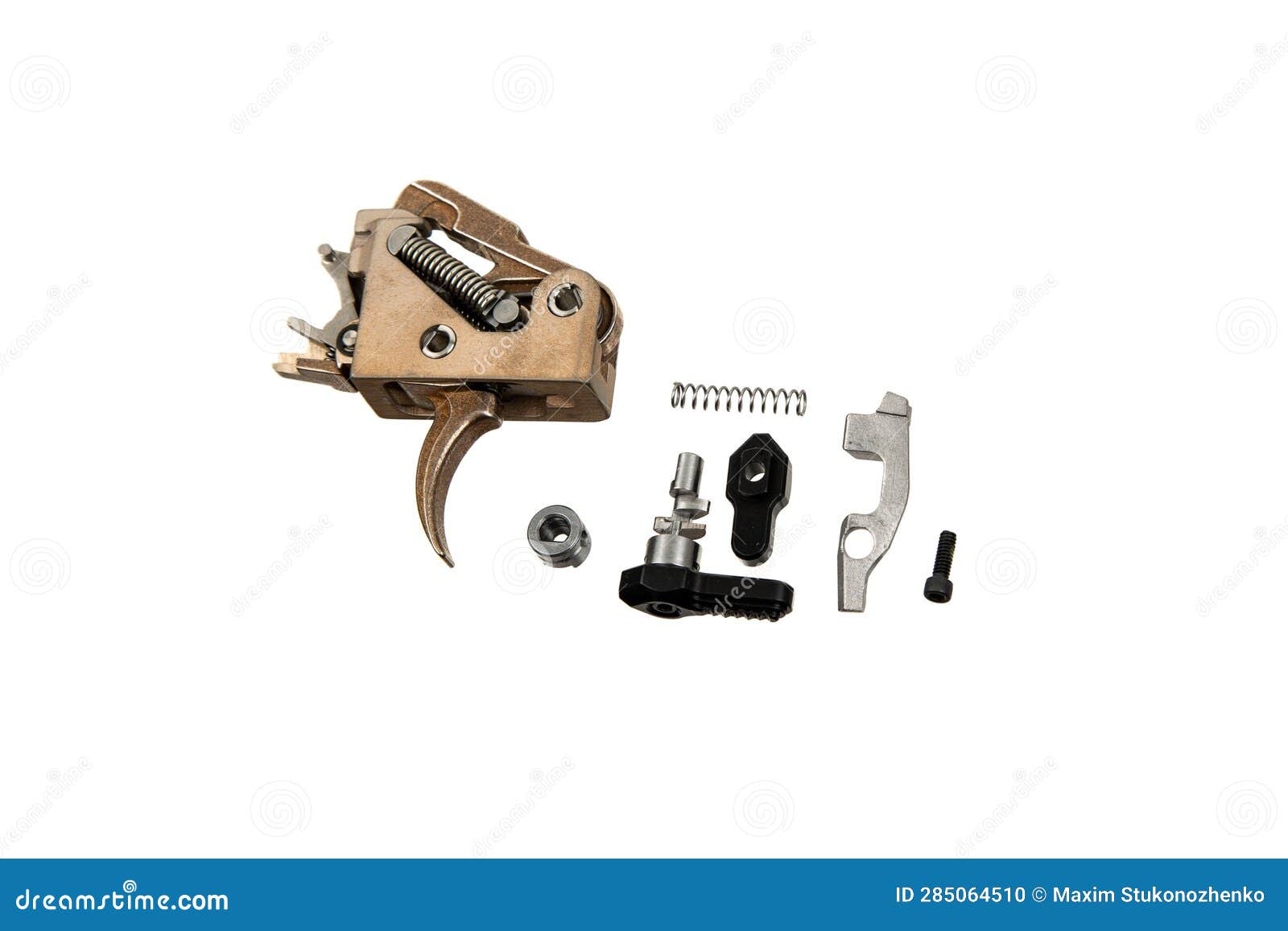 Shock Trigger for Gun Isolate on White Back. Gun Trigger. Repair Spare