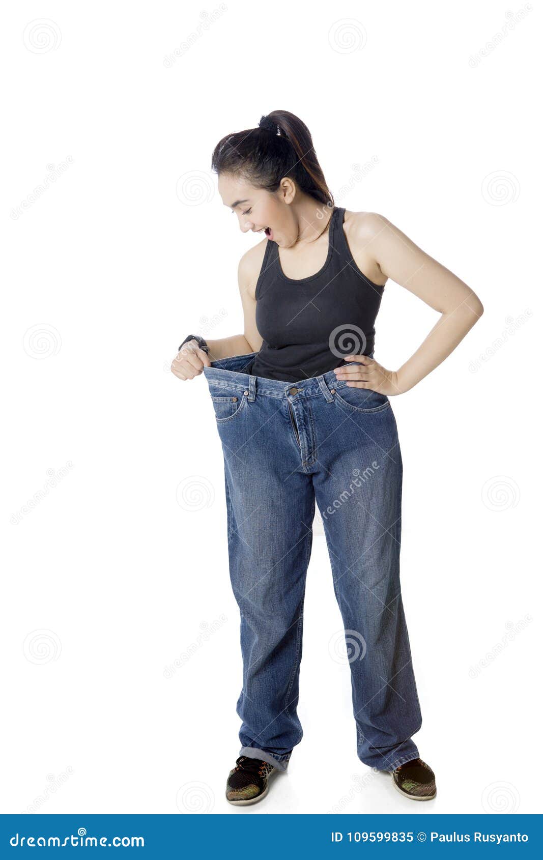 Shocked Arabian Woman Trying Her Old Jeans Stock Image - Image of happy ...