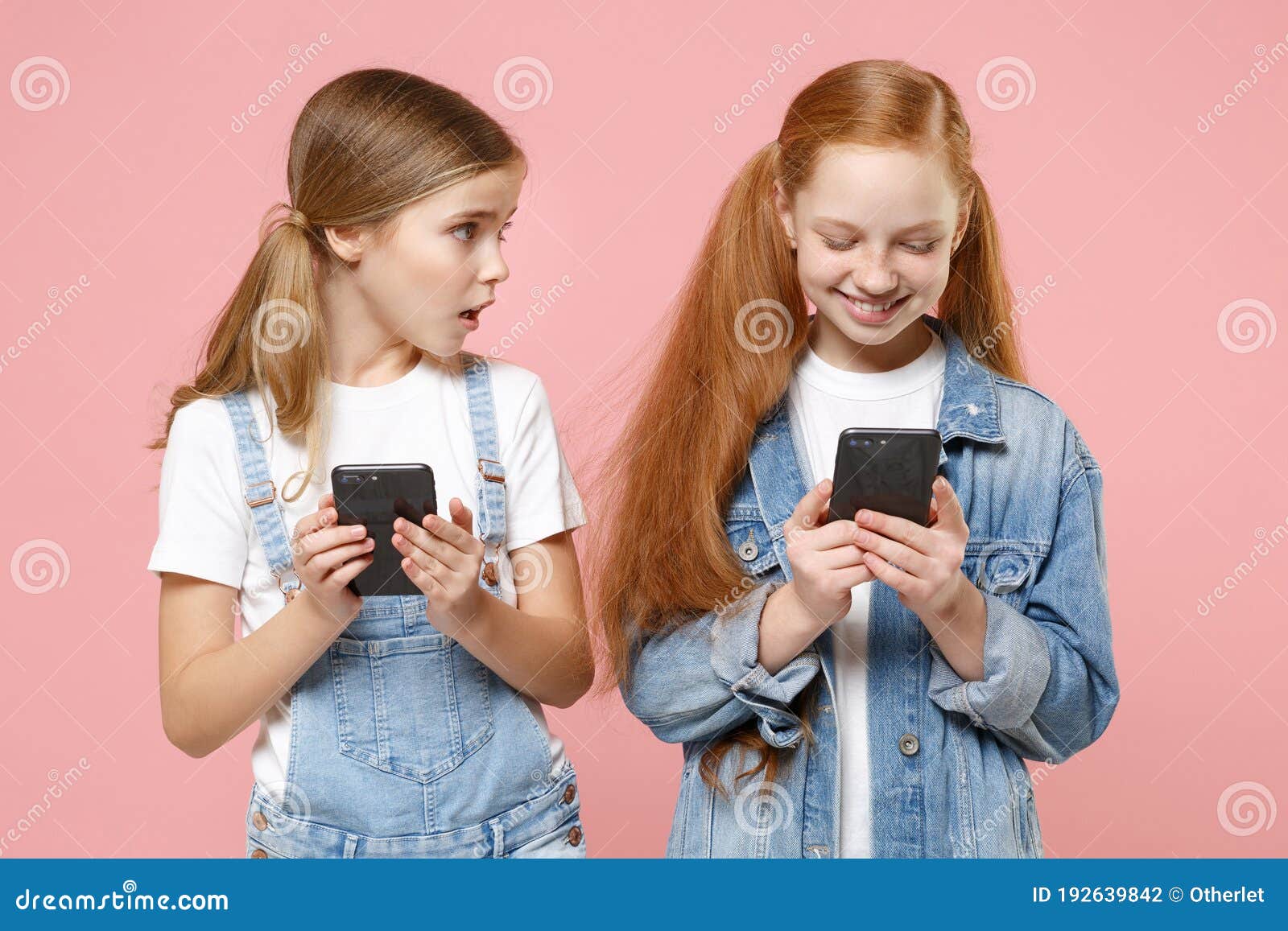 Shocked Smiling Little Kids Girls 12-13 Years Old in White T-shirt ...