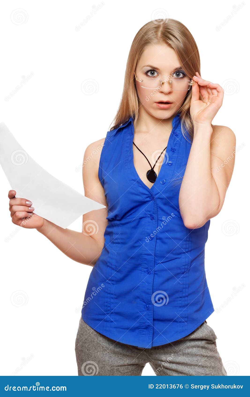 shocked young business woman in glasses