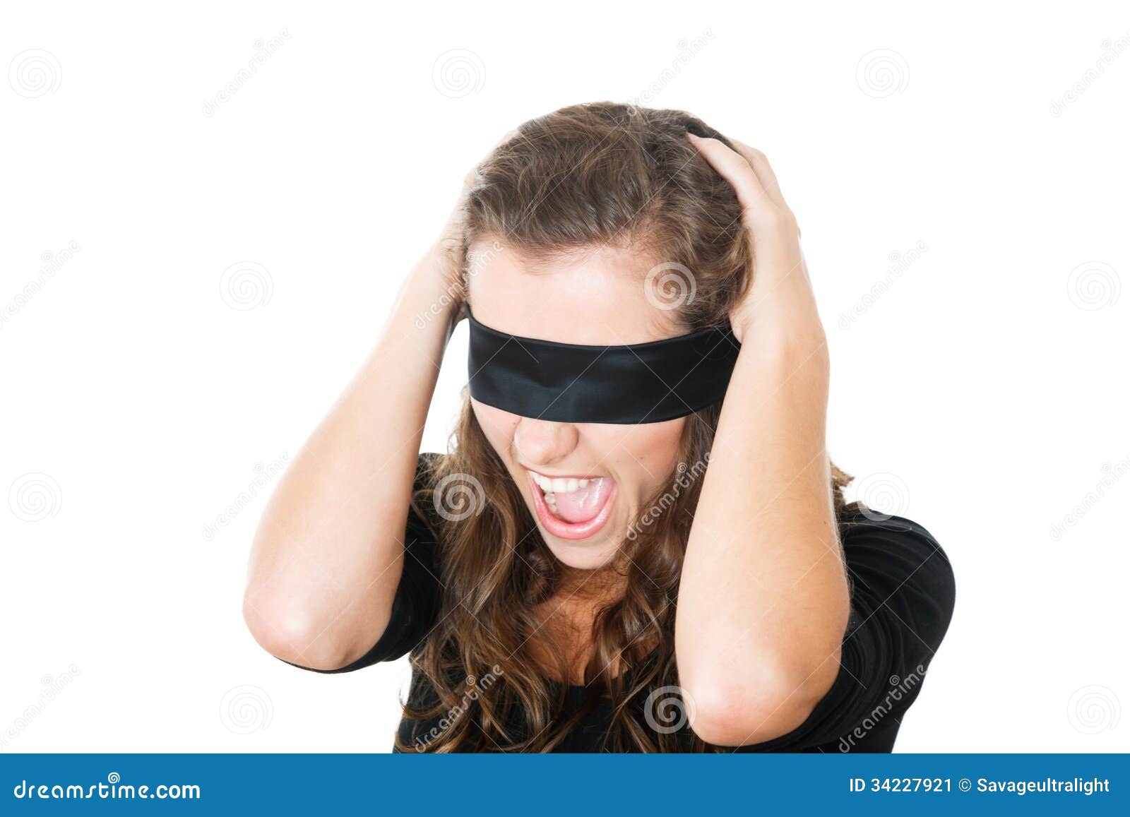 Beautiful Blindfolded Girl On Black Stock Photo 1110290966