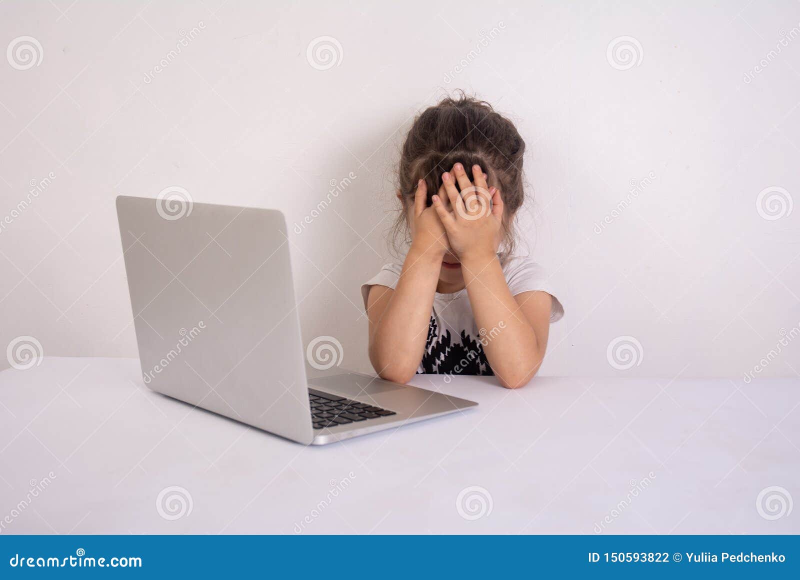 Even For The Internet It's Pretty Shocking Shocking Content. Preschool Girl Surfing Internet with Shocked Face