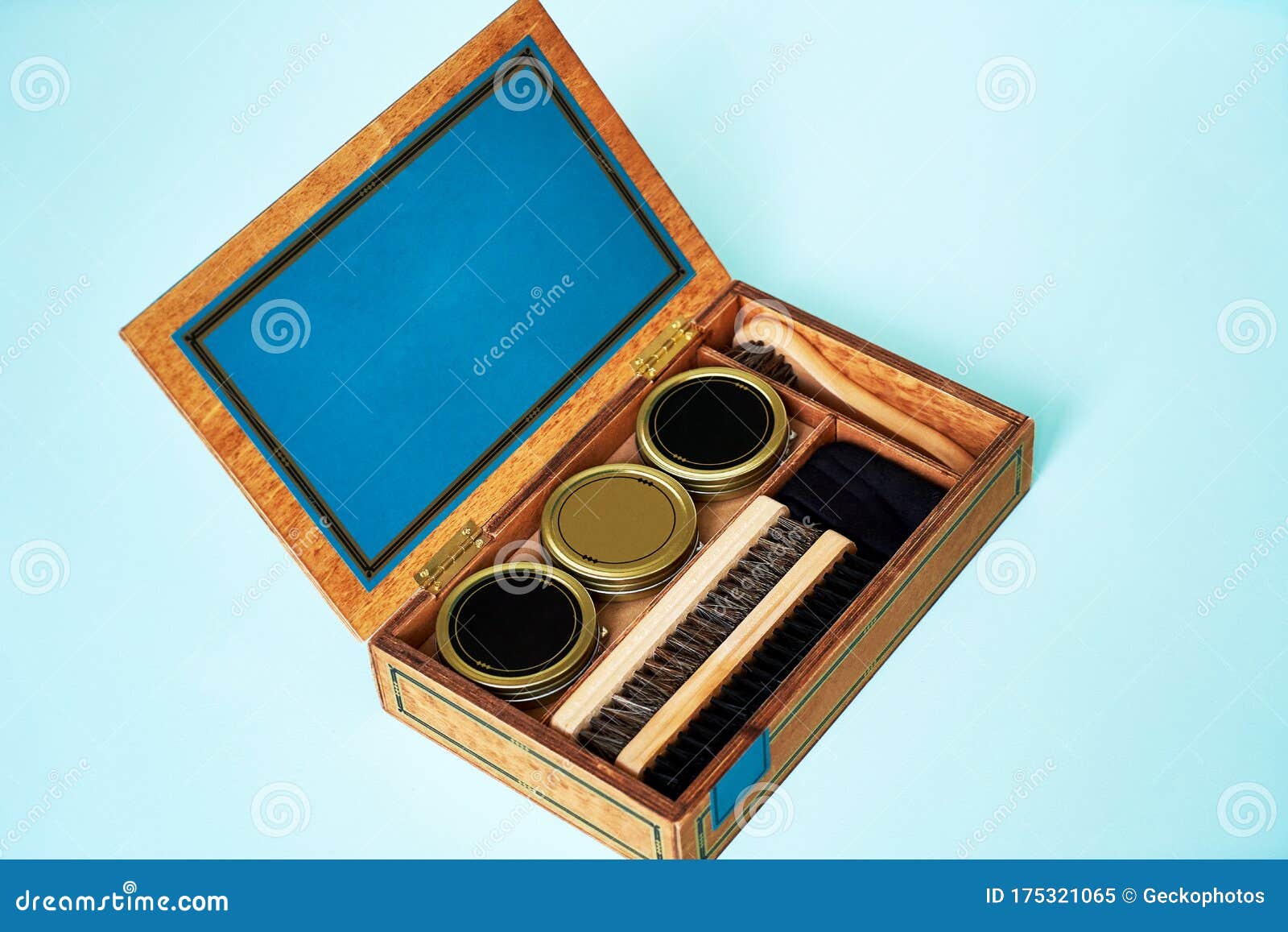 Shoe Care Accessories In A Wooden Box 