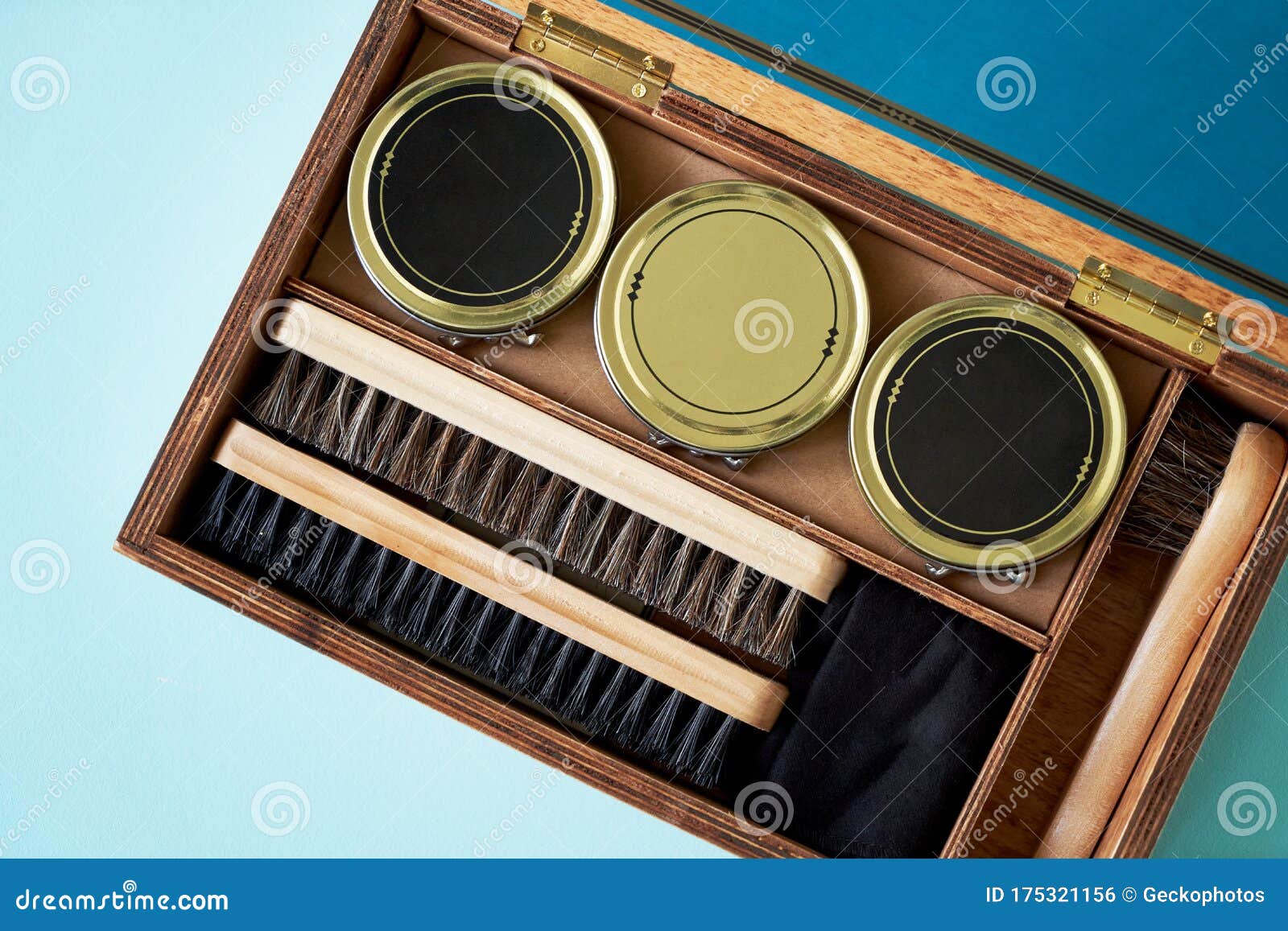 shoe care kit wooden box