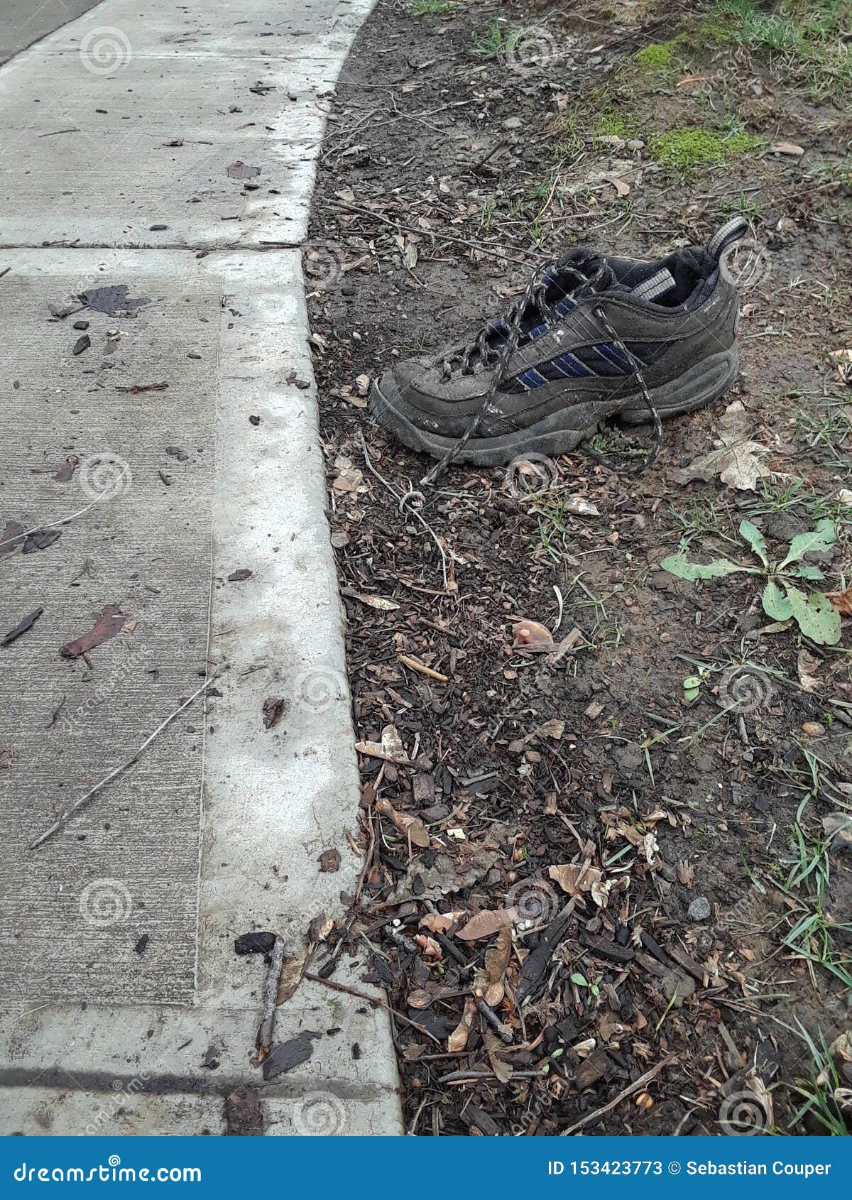 Shoe on concrete path stock image. Image of path, journey 153423773