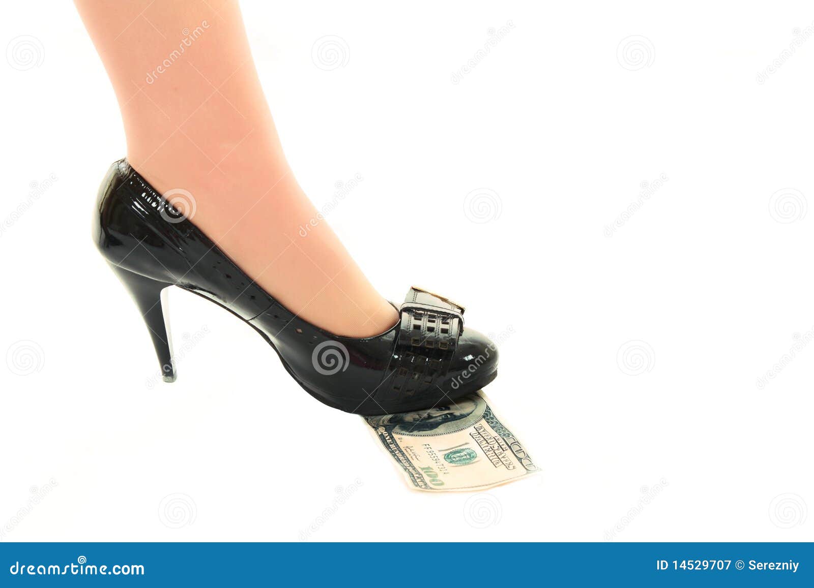 Shoe on dollar isolated stock image. Image of dollar - 14529707