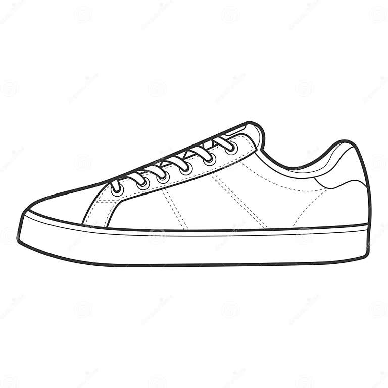 Shoe Line Drawing. Shoes Sneaker Outline Drawing Vector, Black Line ...