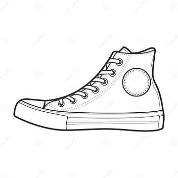 Shoe Line Drawing. Shoes Sneaker Outline Drawing Vector, Black Line ...