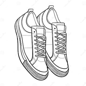 Shoe Line Drawing. Shoes Sneaker Outline Drawing Vector, Black Line ...