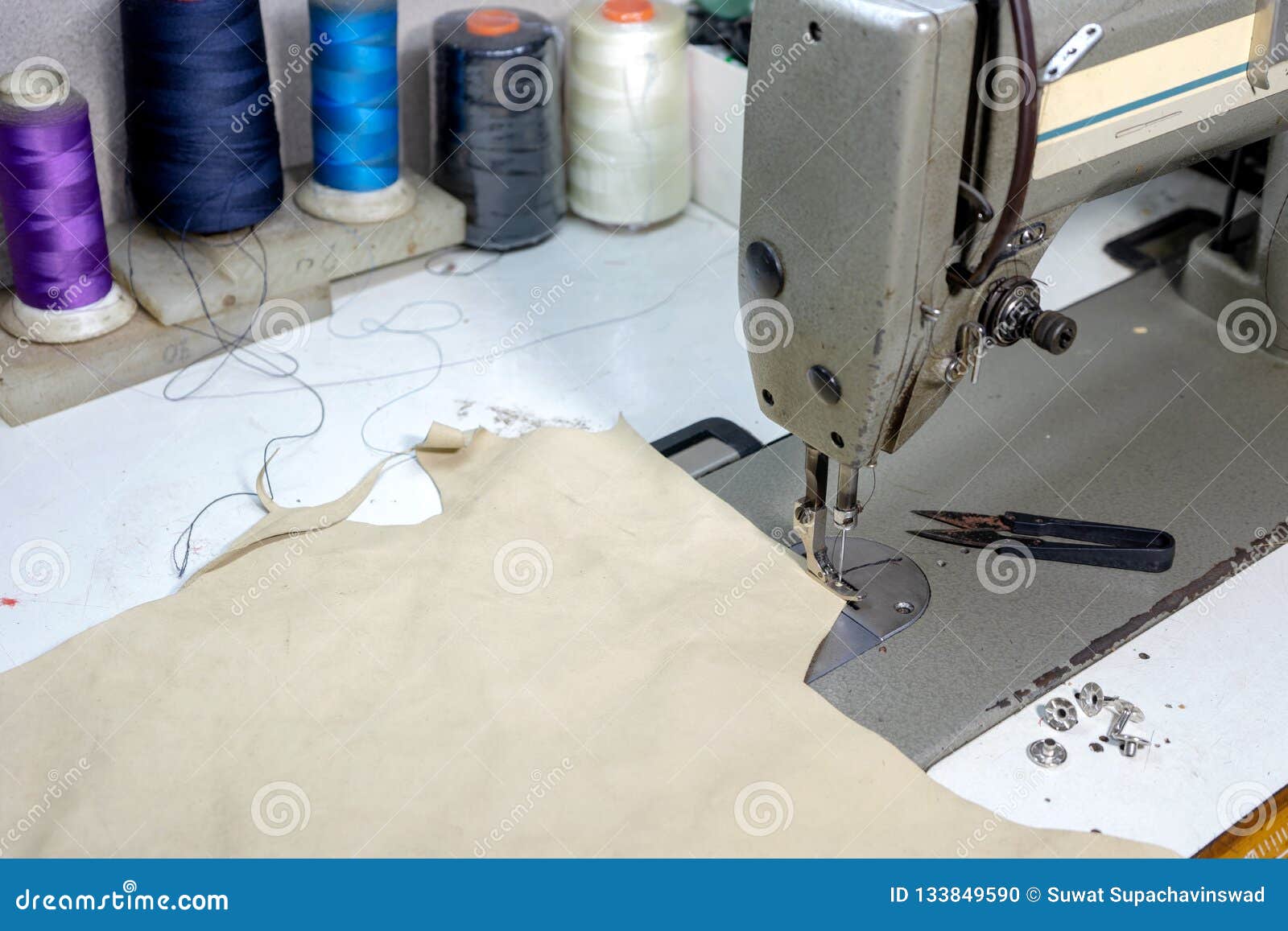 Shoe Maker Work Place with Sewing Leather Stock Photo Image of