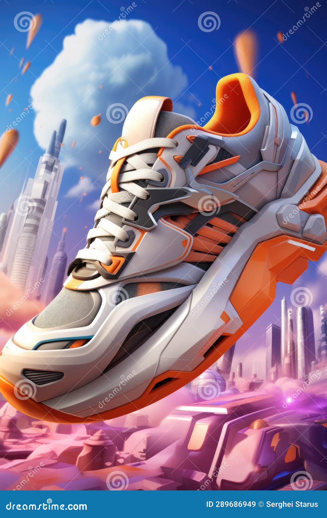 A Shoe with Orange and Grey Accents is Shown in this Illustration, AI ...