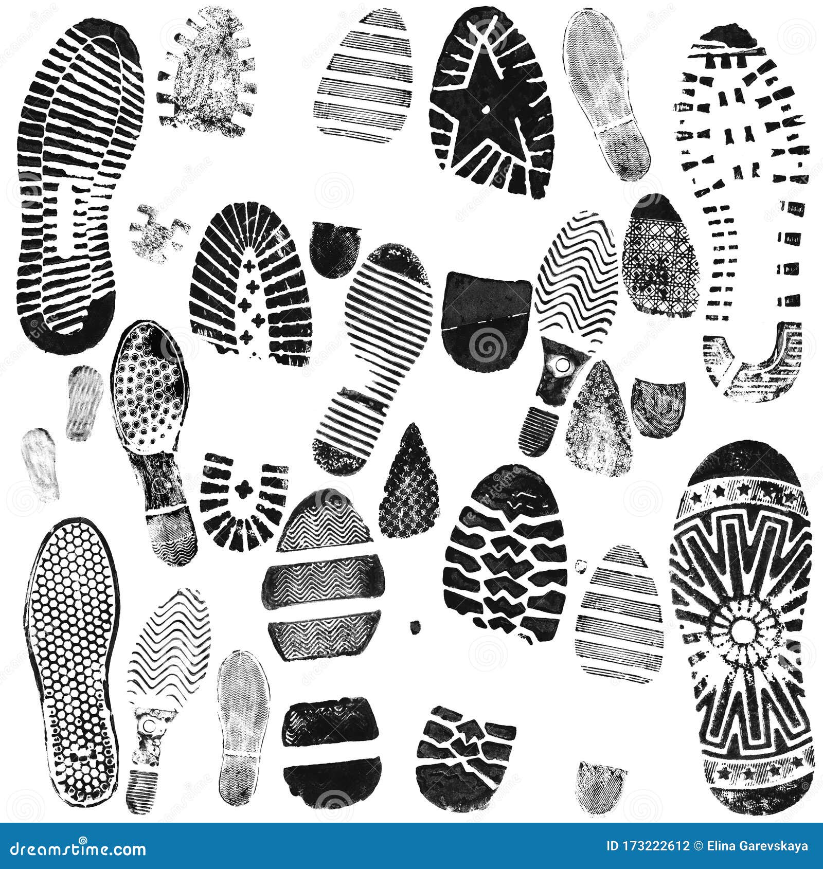 Shoe Prints in Black on a White Background. Stock Illustration