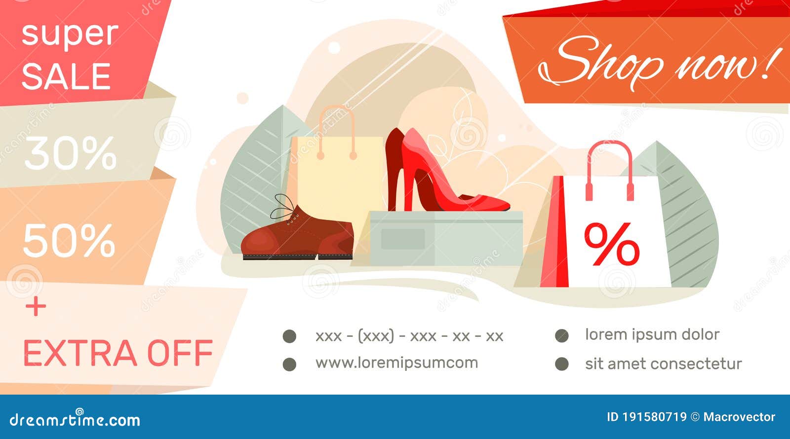 Shoe Shop Flat Banner Landing Page Super Sale Footwear Offer Contacts Adressen Advertising Vector Illustration 191580719 