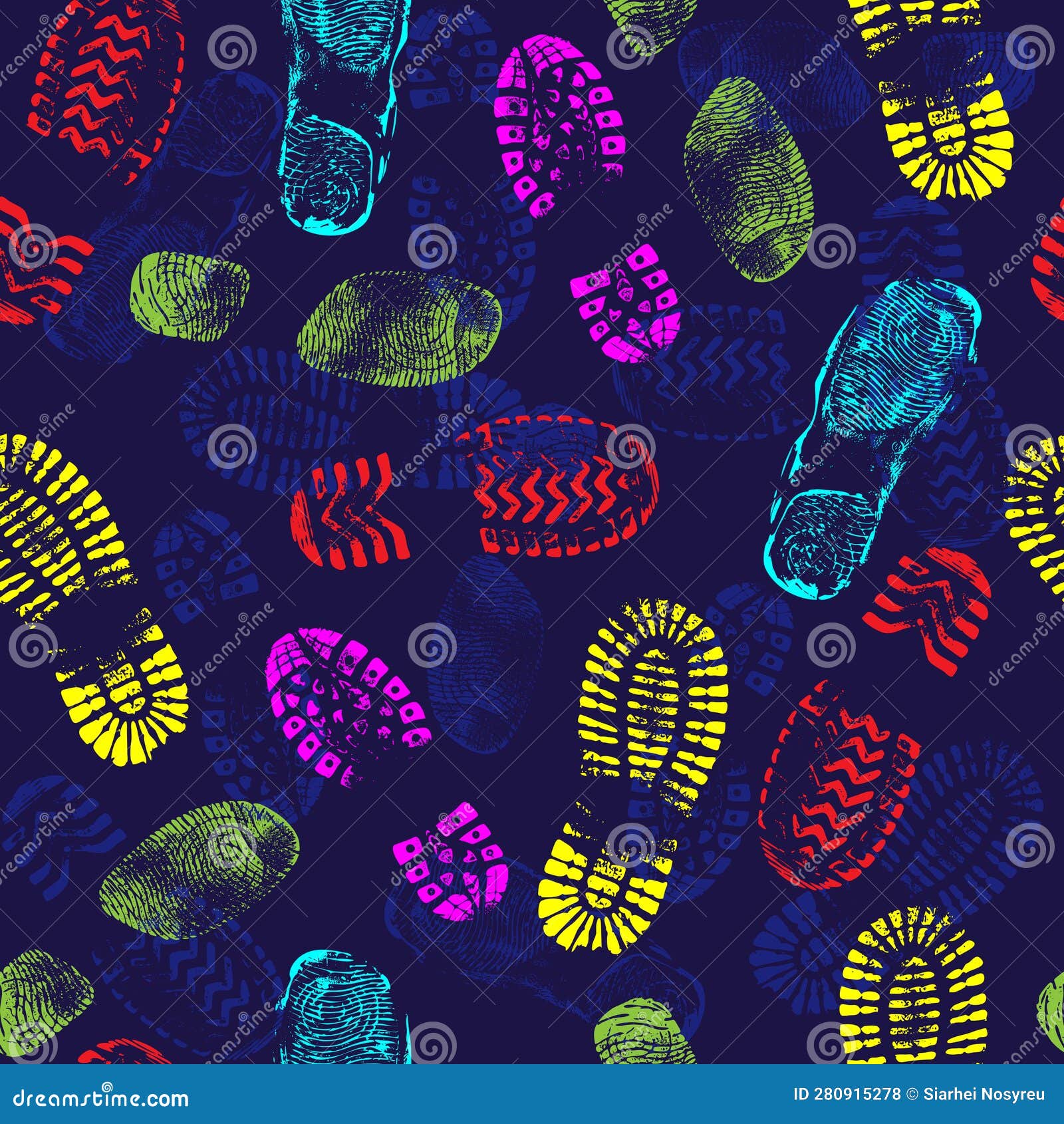 Shoe Sole Marks on Blue Background, Seamless Pattern. Vector ...