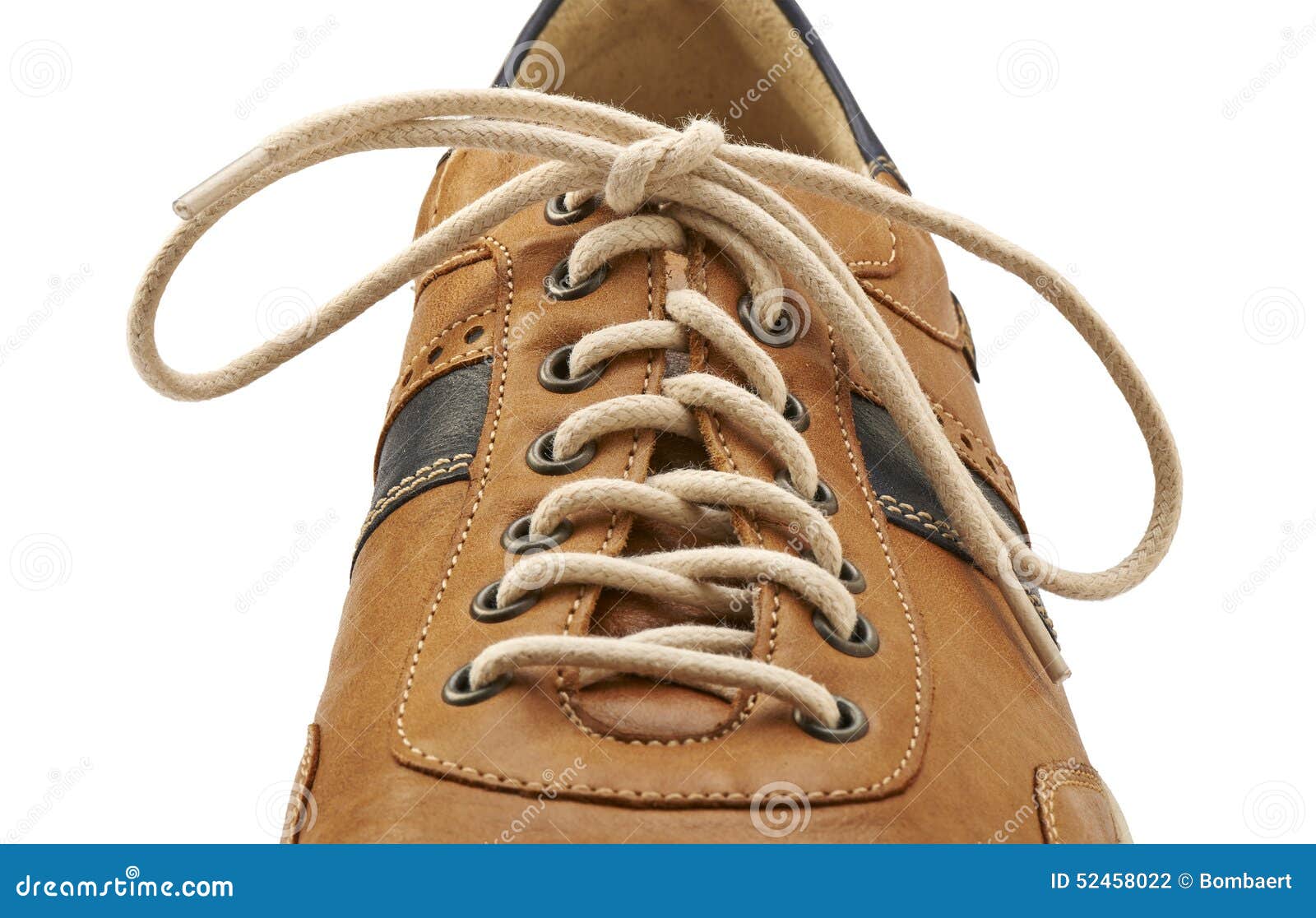 Shoelace in Close Up and Brown Shoe Stock Photo Image of fashion