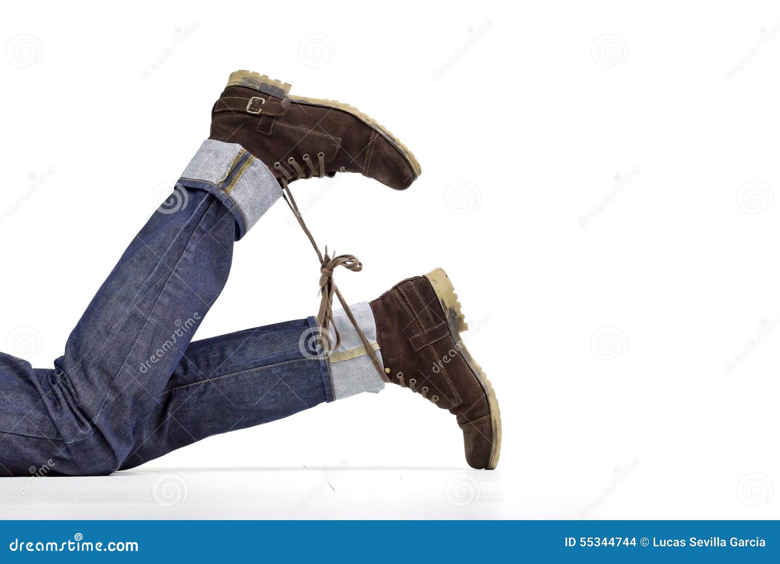 Shoelace prank stock photo. Image of young, jeans, fool 55344744
