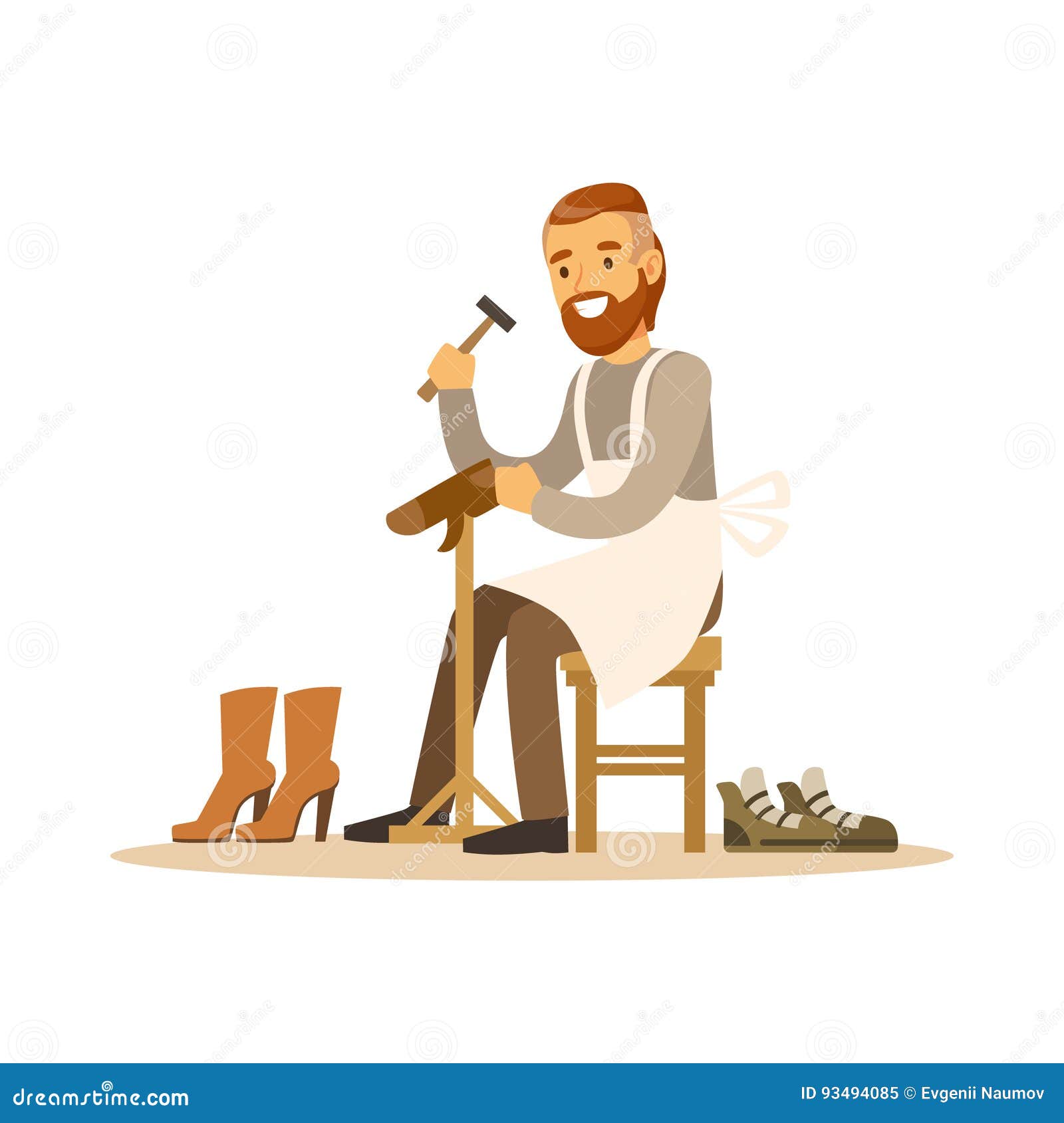 Shoemaker Mending a Shoe in Colorful Character Vector