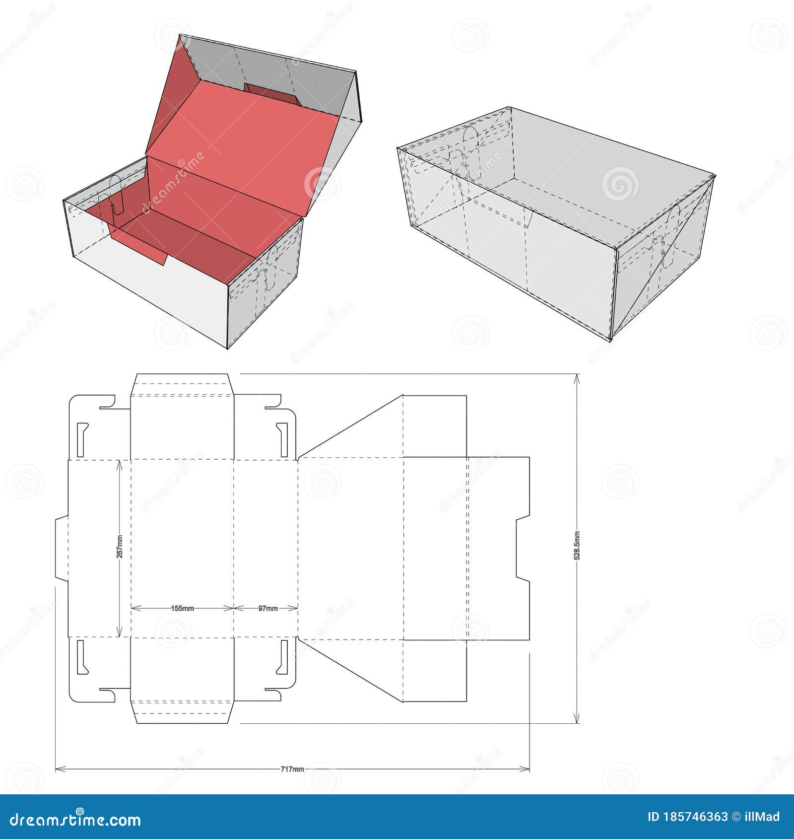 Download Shoes Cardboard Box And Die Cut Pattern Stock Vector Illustration Of Blueprint Away 185746363