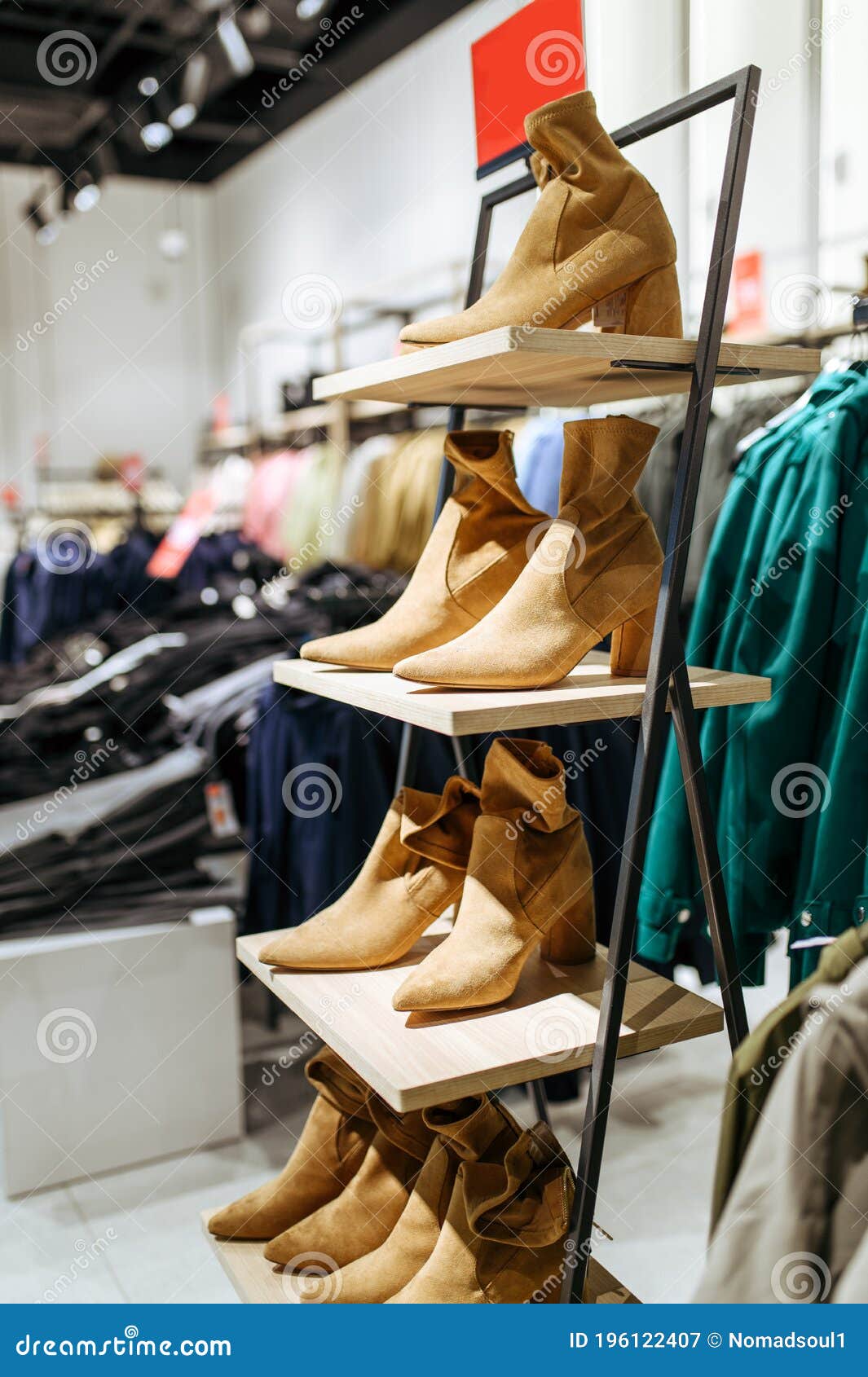 Shoes Collection In Clothing Store, Nobody Stock Image - Image Of Interior,  Display: 196122407
