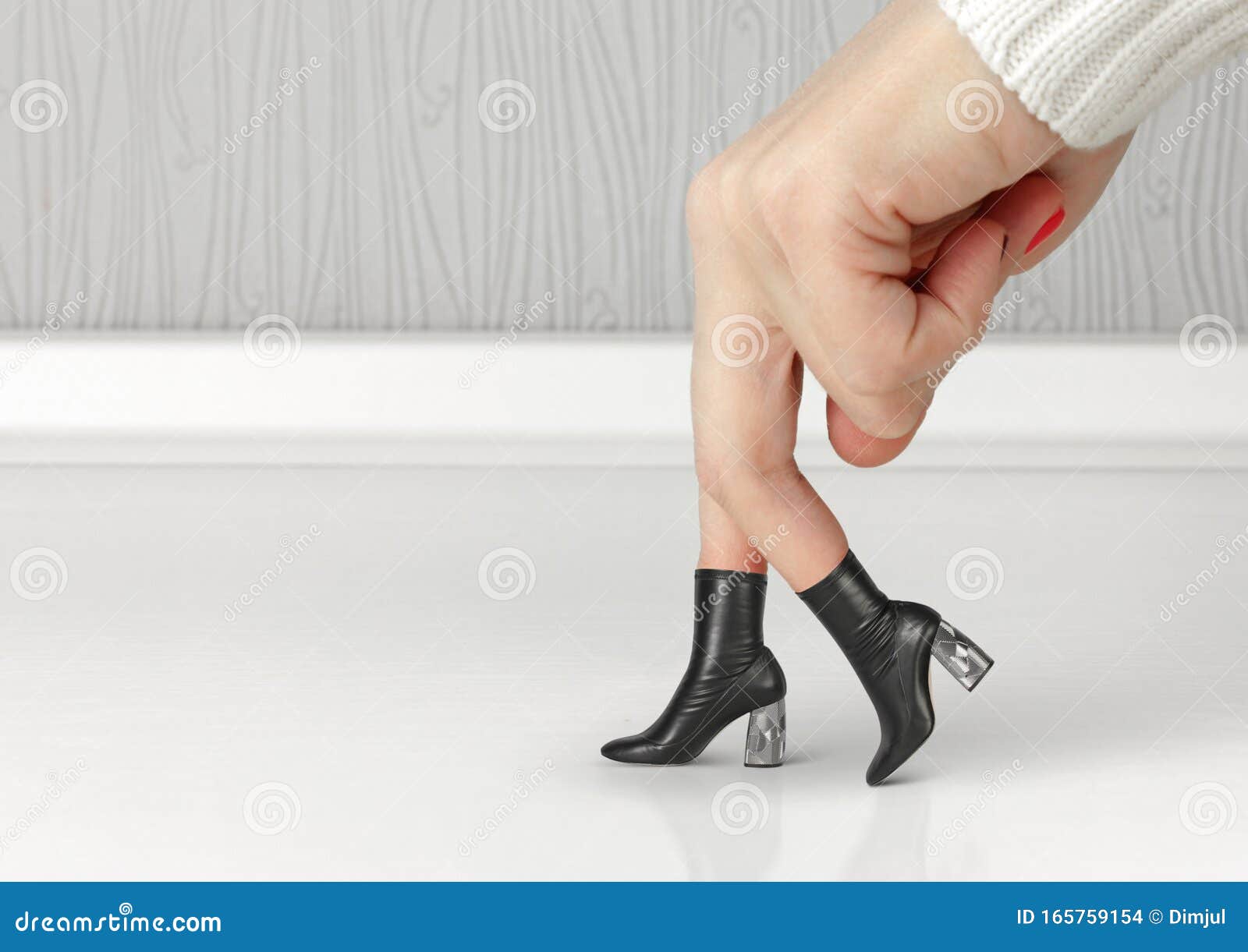 Shoes Creative Concept. Hand Finger Dressed with Shoe Stock Photo - Image  of woman, creative: 165759154
