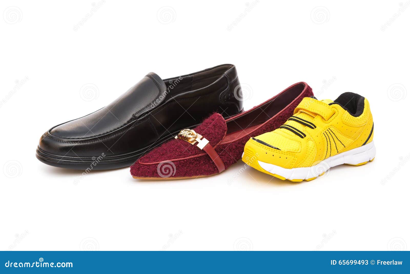 Shoes for Dad Mom and Son on White Background Stock Image Image of