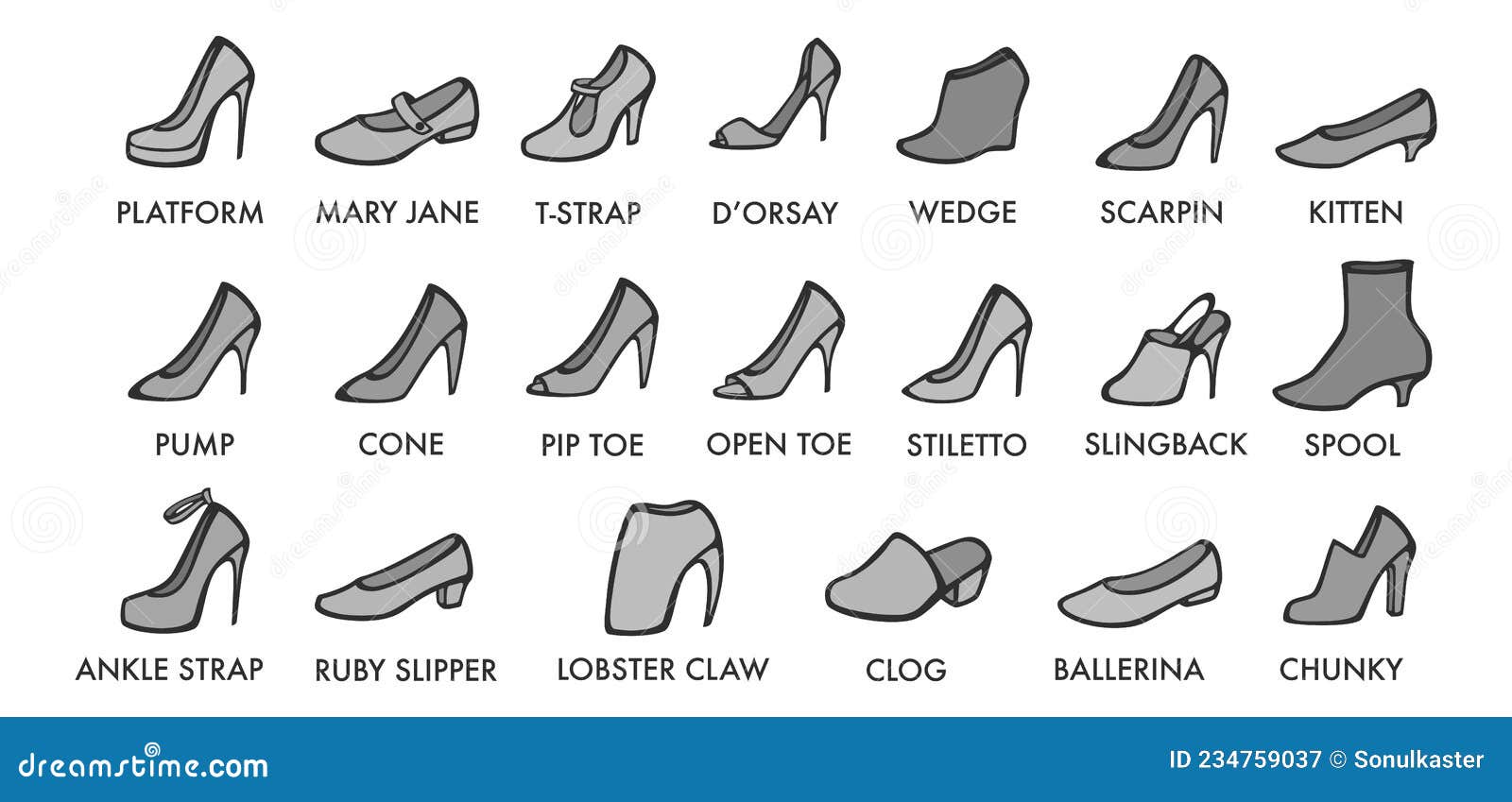Shoes Different Types and Models Fashion Clothes Stock Vector ...