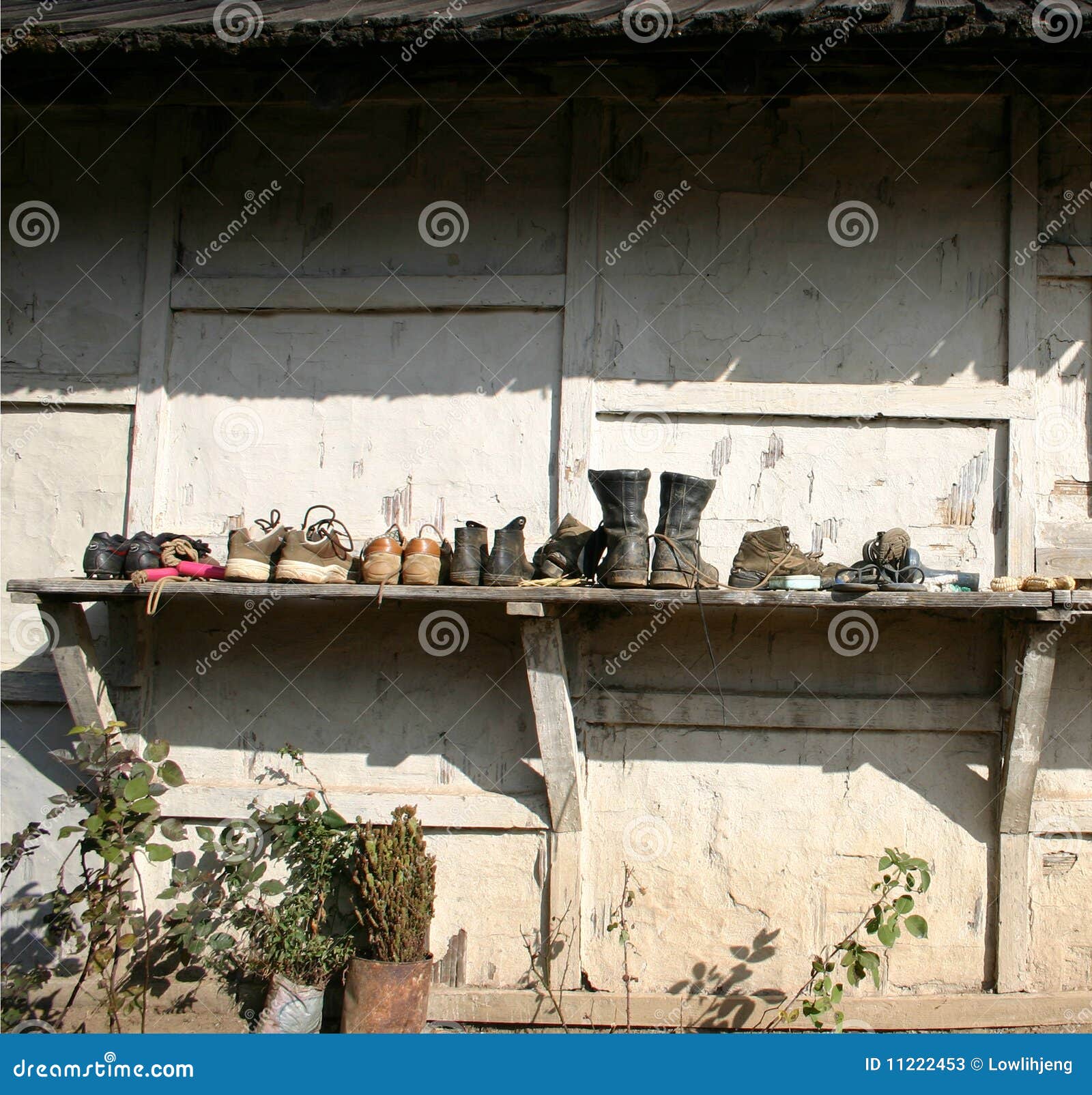 Shoes Drying Outside Village House Stock Image Image of house