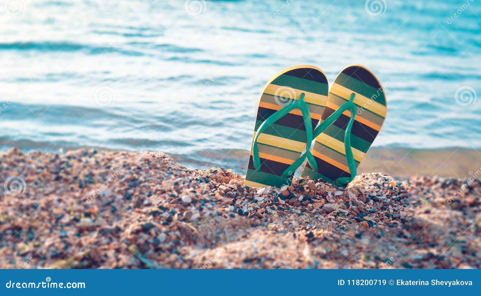 Shoes Flip Flops, Beach Accessories with Yellow and Green Stock Image ...