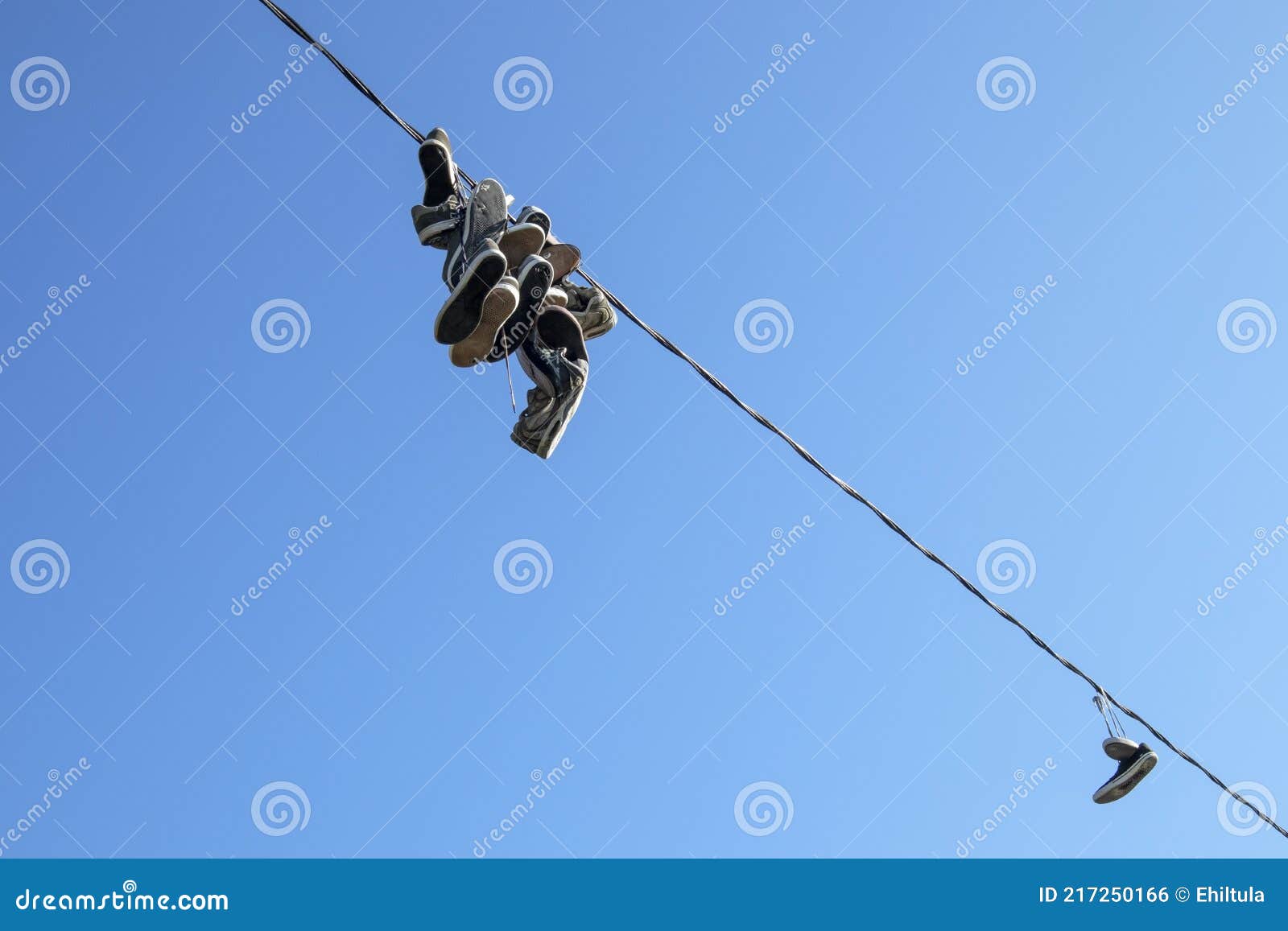 Shoes Hanging from a Electric Wire Stock Photo Image of shoelace