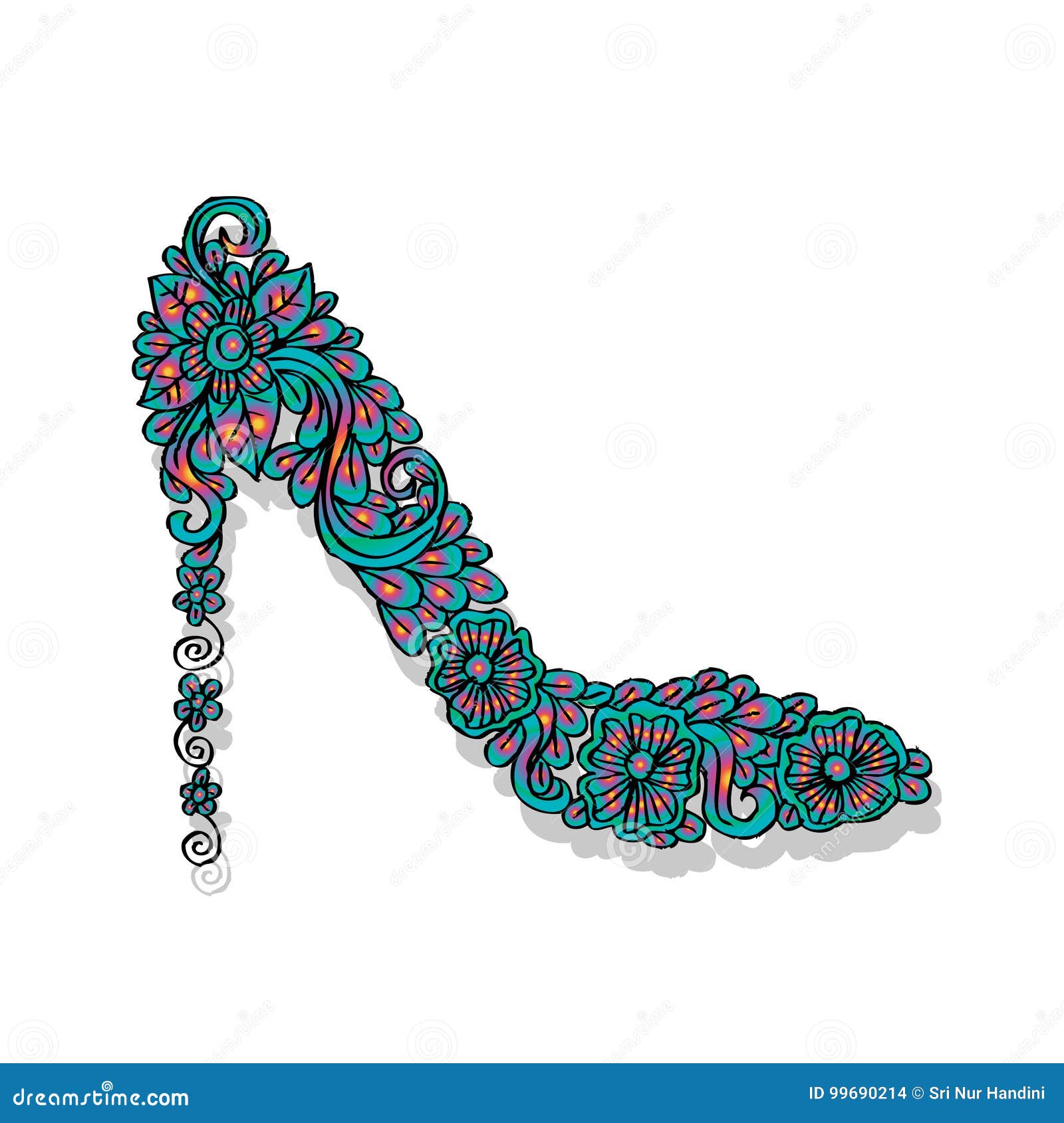 Shoes on a High Heel Decorated with Floral. Stock Illustration ...