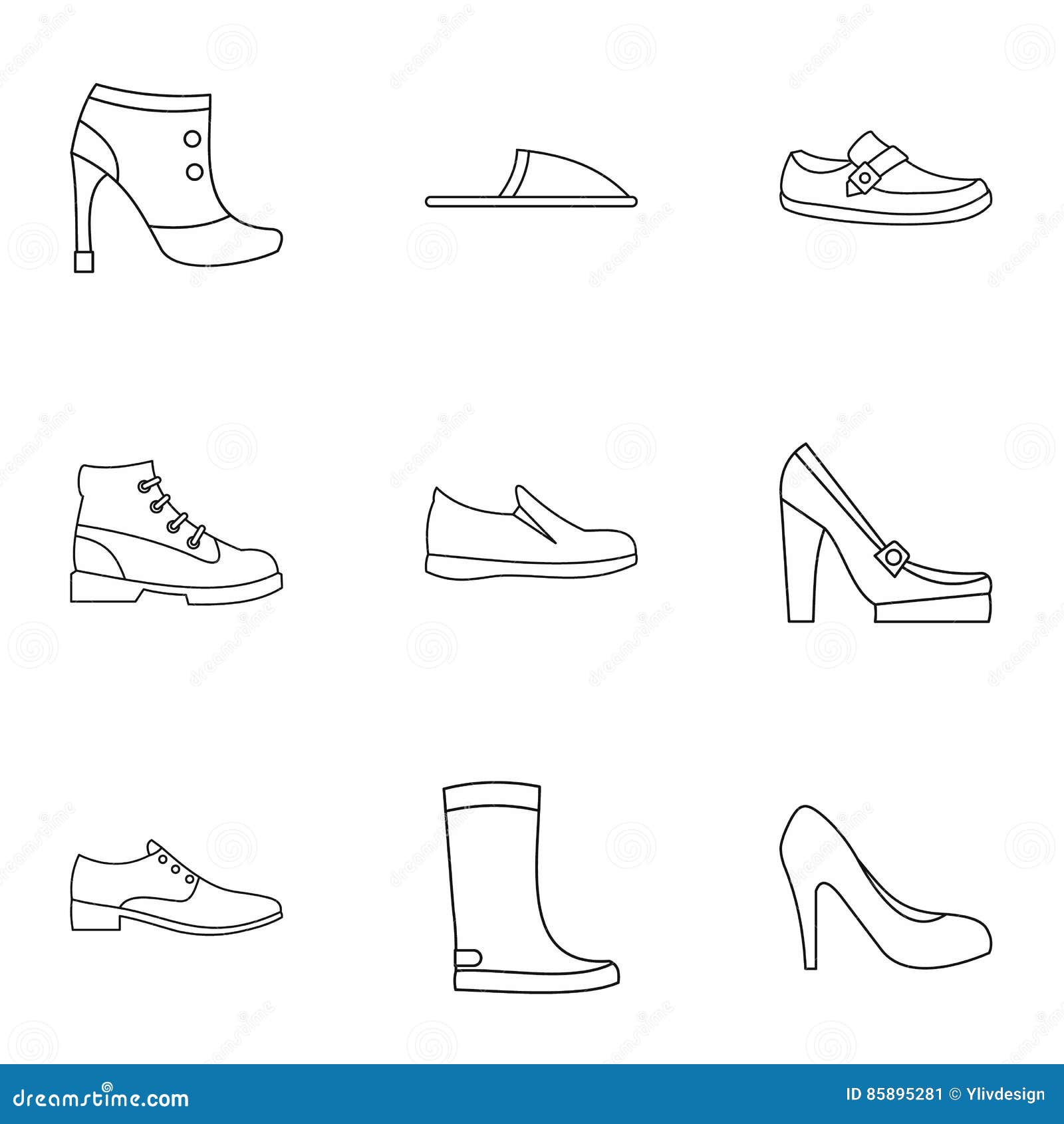 Shoes Icons Set, Outline Style Stock Vector - Illustration of accessory ...