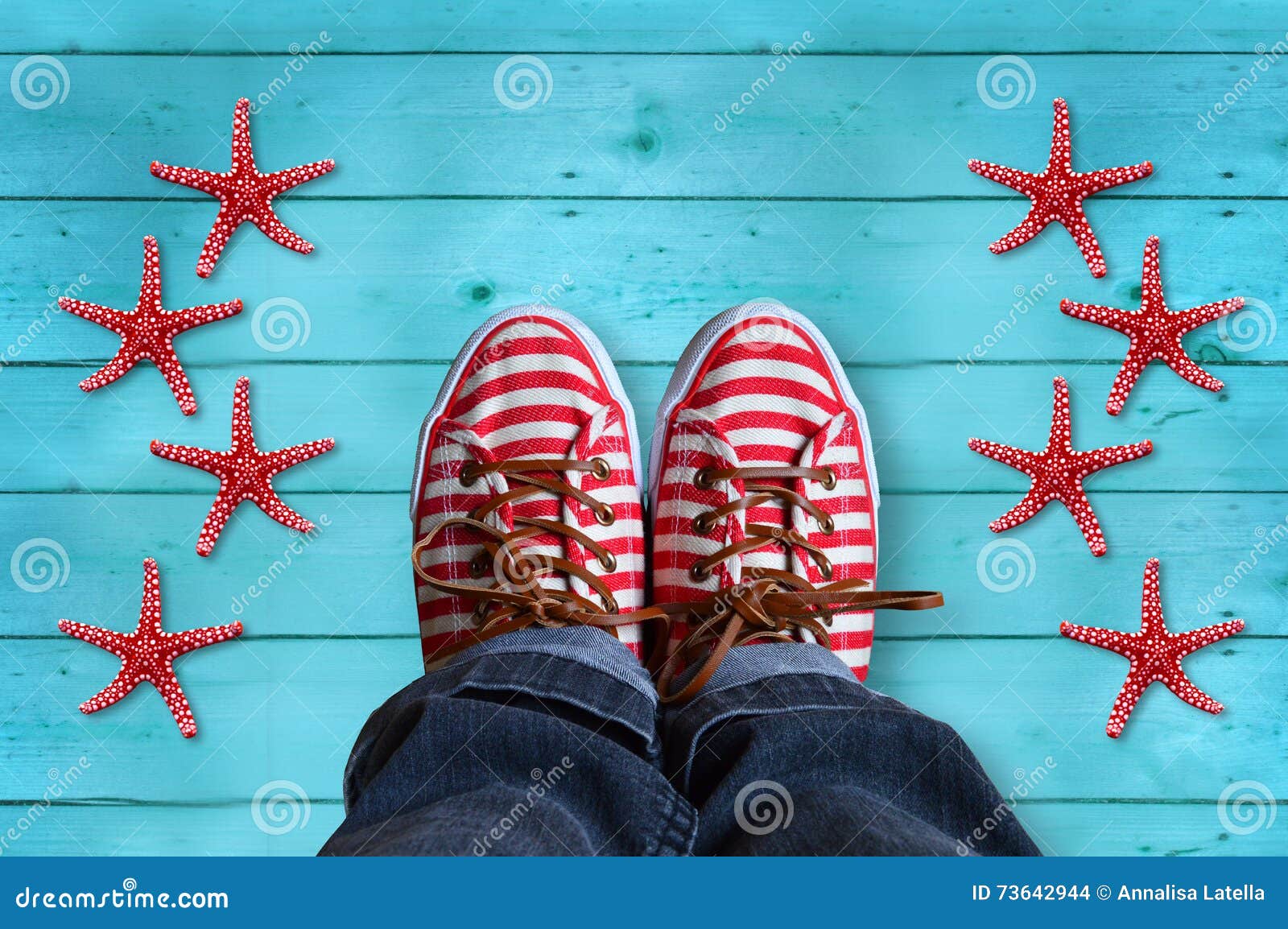 red shoes with white stripes