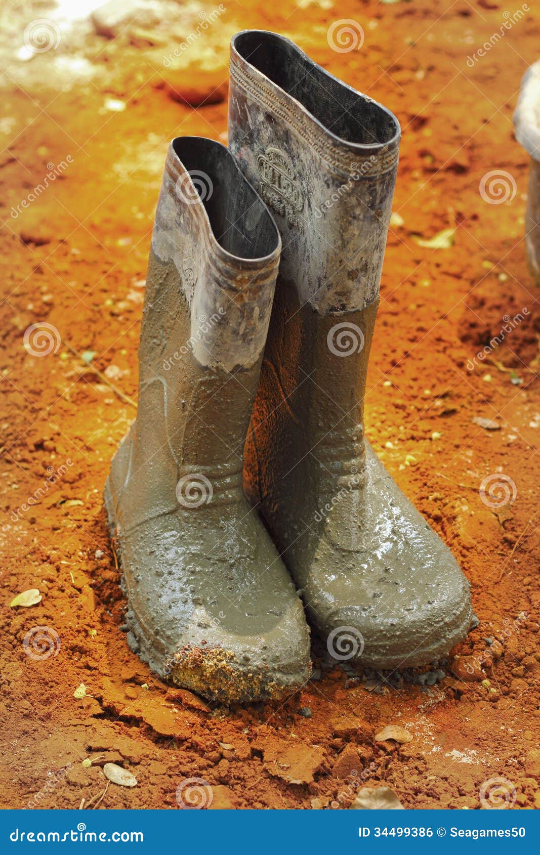Shoes Rubber Boots on the Ground. Stock Photo Image of cement