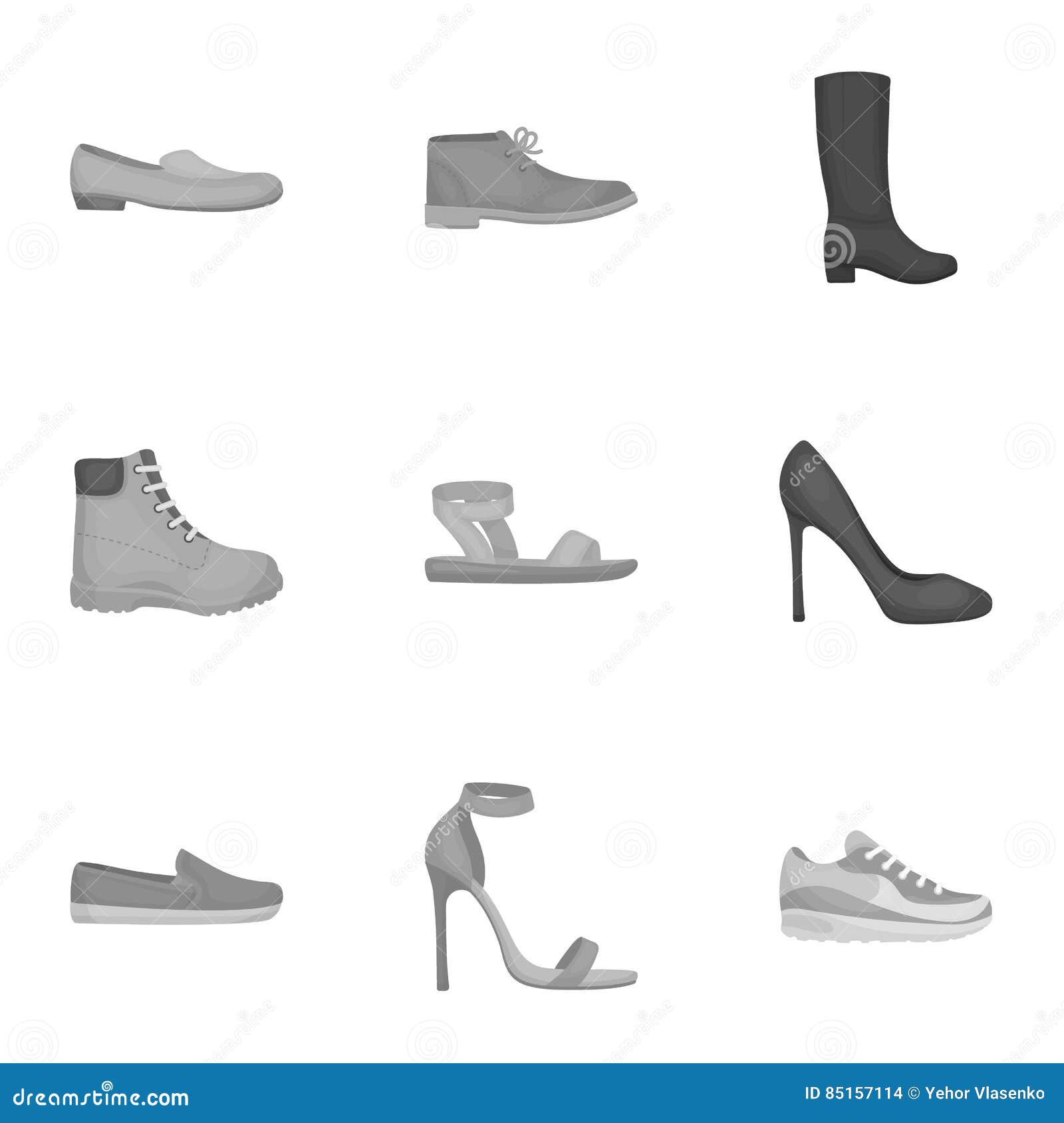 Shoes Set Icons in Monochrome Style. Big Collection of Shoes Vector ...