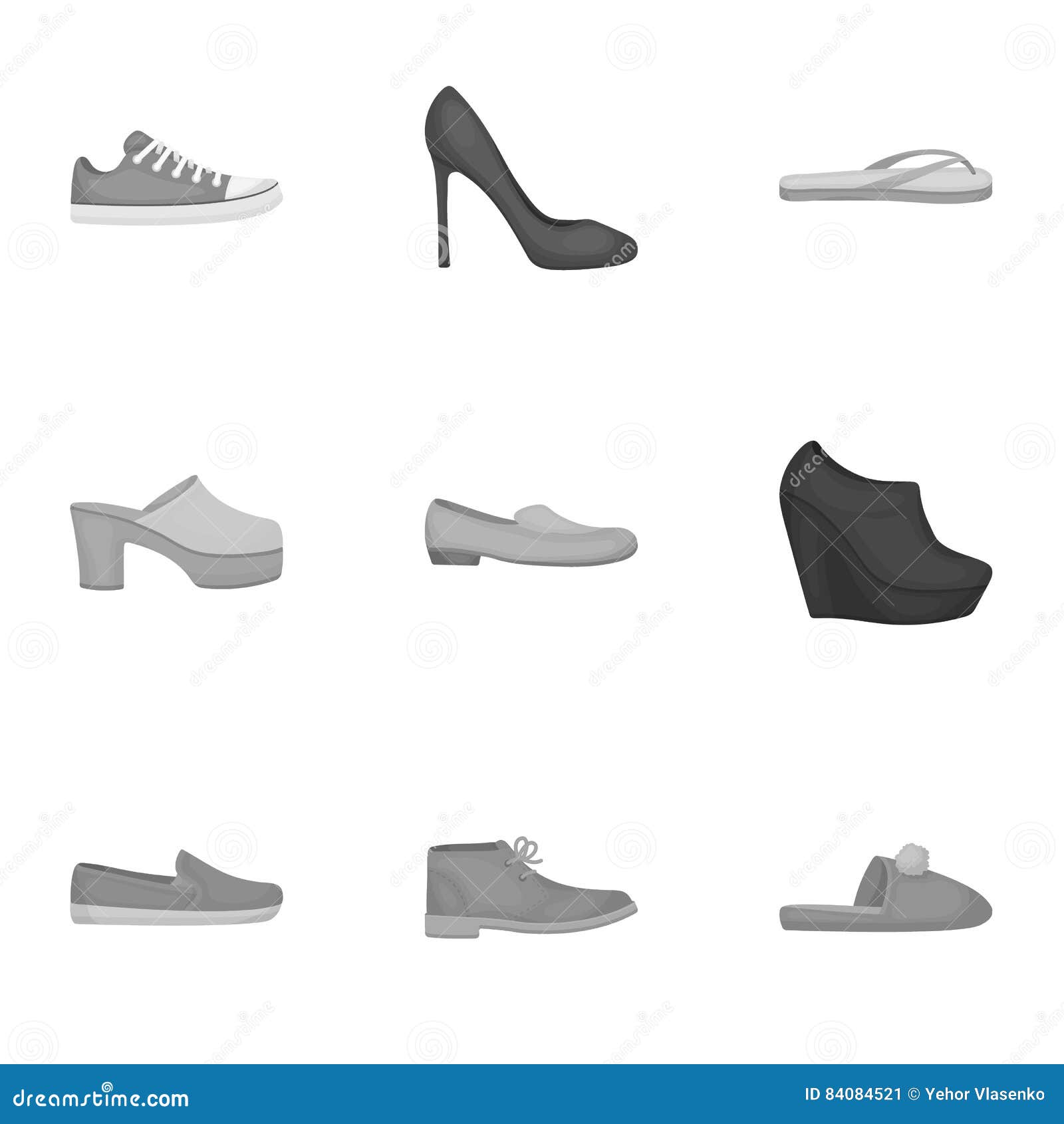 Shoes Set Icons in Monochrome Style. Big Collection of Shoes Vector ...