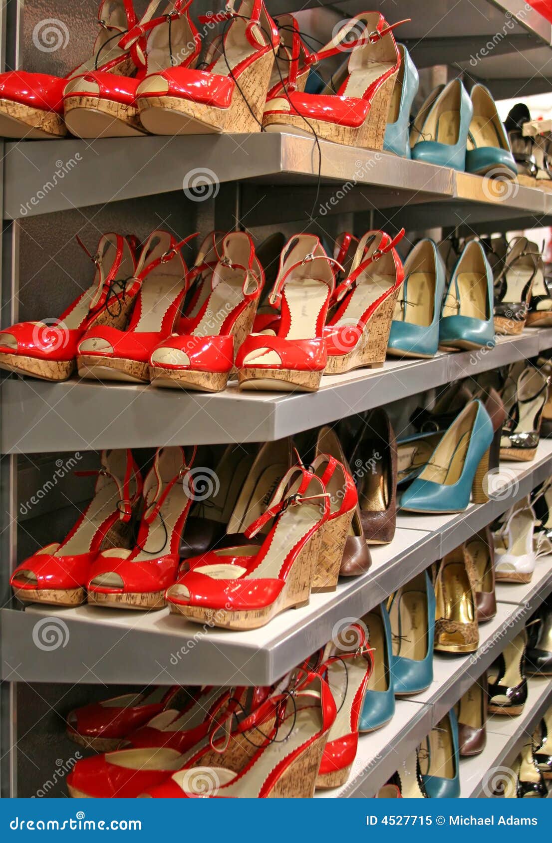 Shoes on a shelf stock image. Image of woman, heels, platforms - 4527715