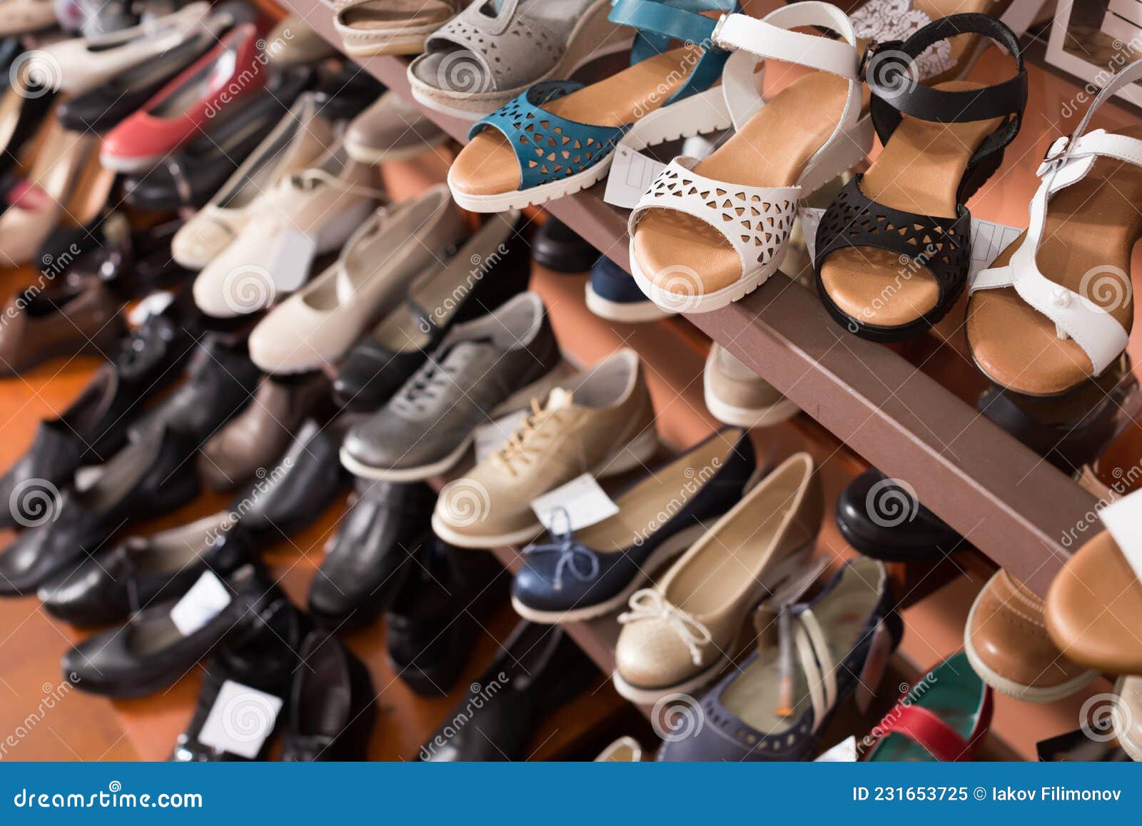 Shoes are Standing on Shelves Stock Image - Image of colorful, modern ...