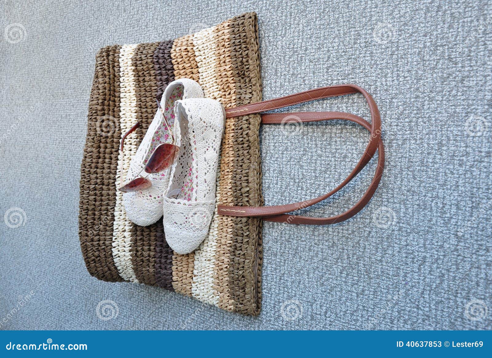 Shoes and Sunglass Over Straw Bag Stock Image Image of girl, elegance