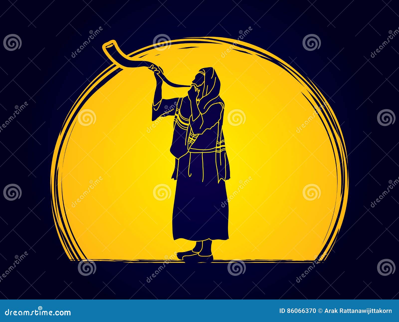 Shofar Blowing Graphic Vector. Stock Vector Illustration of rosh