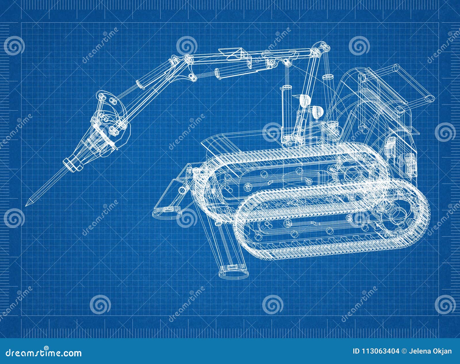 Digging Machine 3D Blueprint Stock Illustration Illustration of