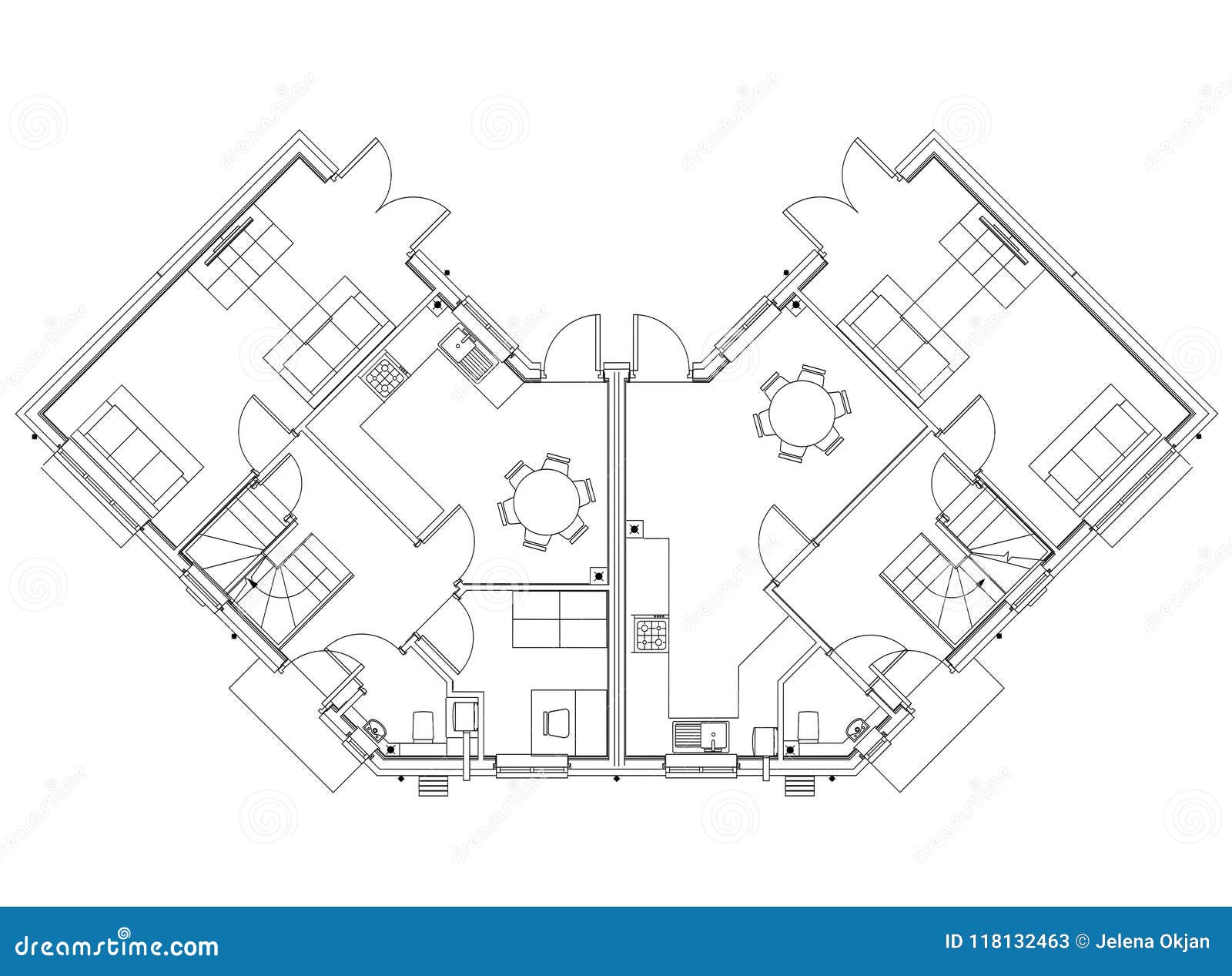 House Layout Design Blueprint Isolated Stock Illustration