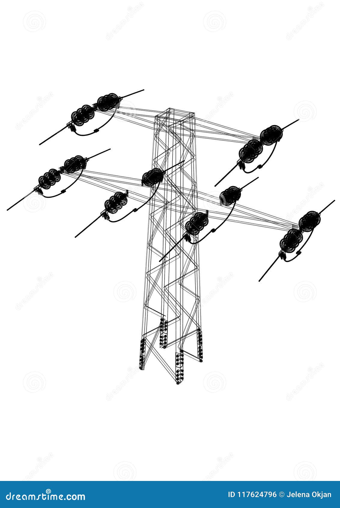 Overhead Power Line Architect Blueprint Isolated Stock Illustration