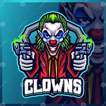 Shooter Clown Mascot Esport Logo Design Illustrations Vector Template ...