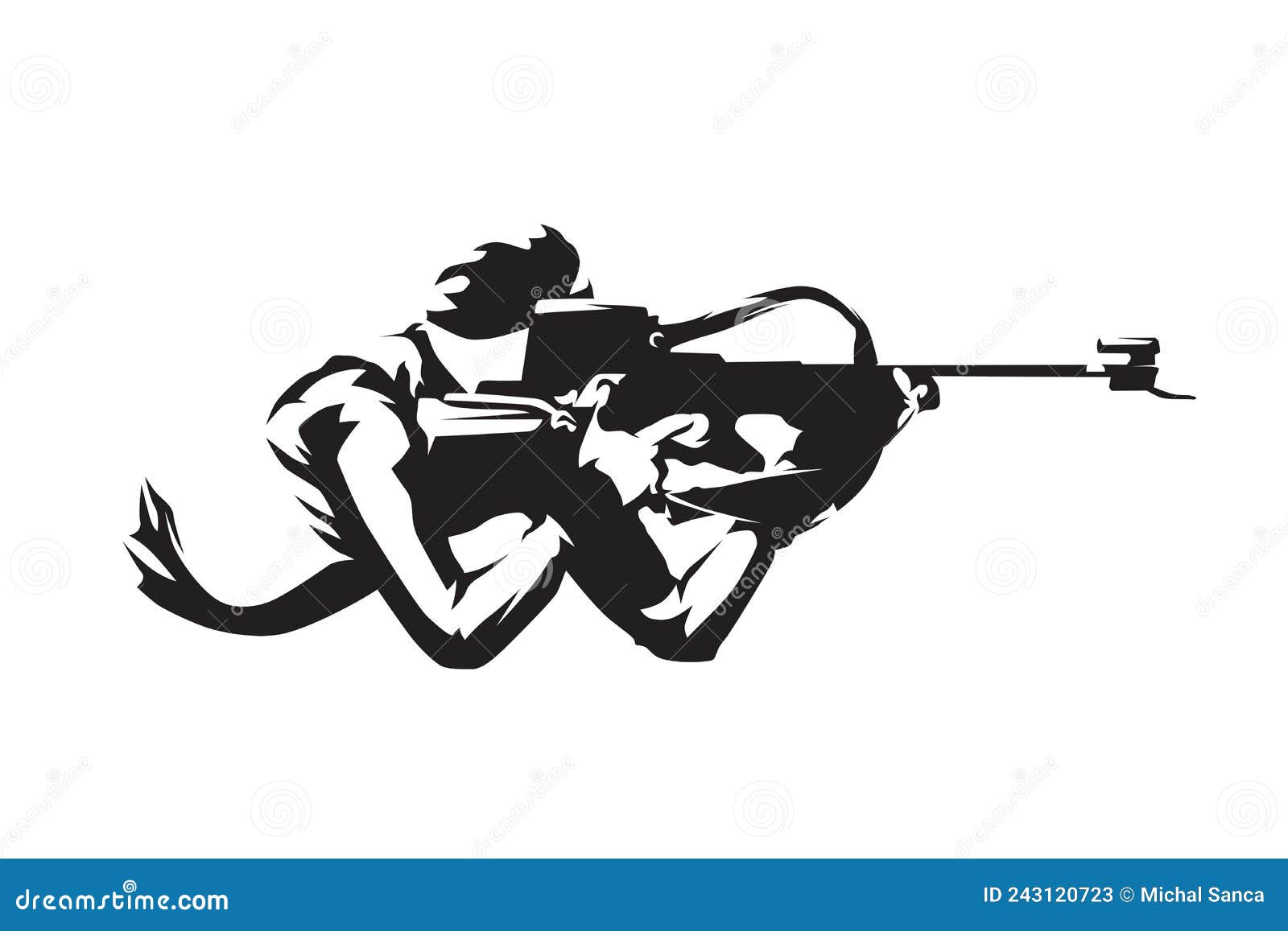 shooting lying at biathlon,   silhouette, side view