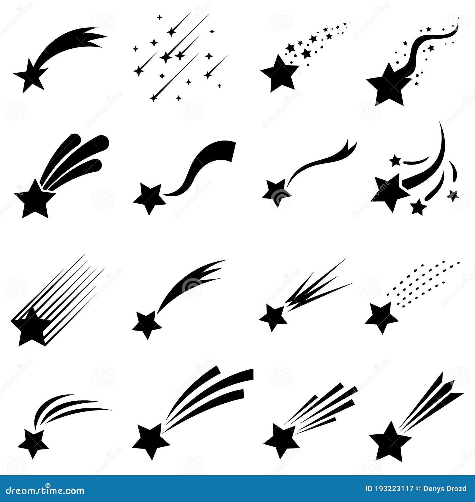 Shooting Stars Icon Vector Set Comet Tail Or Star Trail Illustration