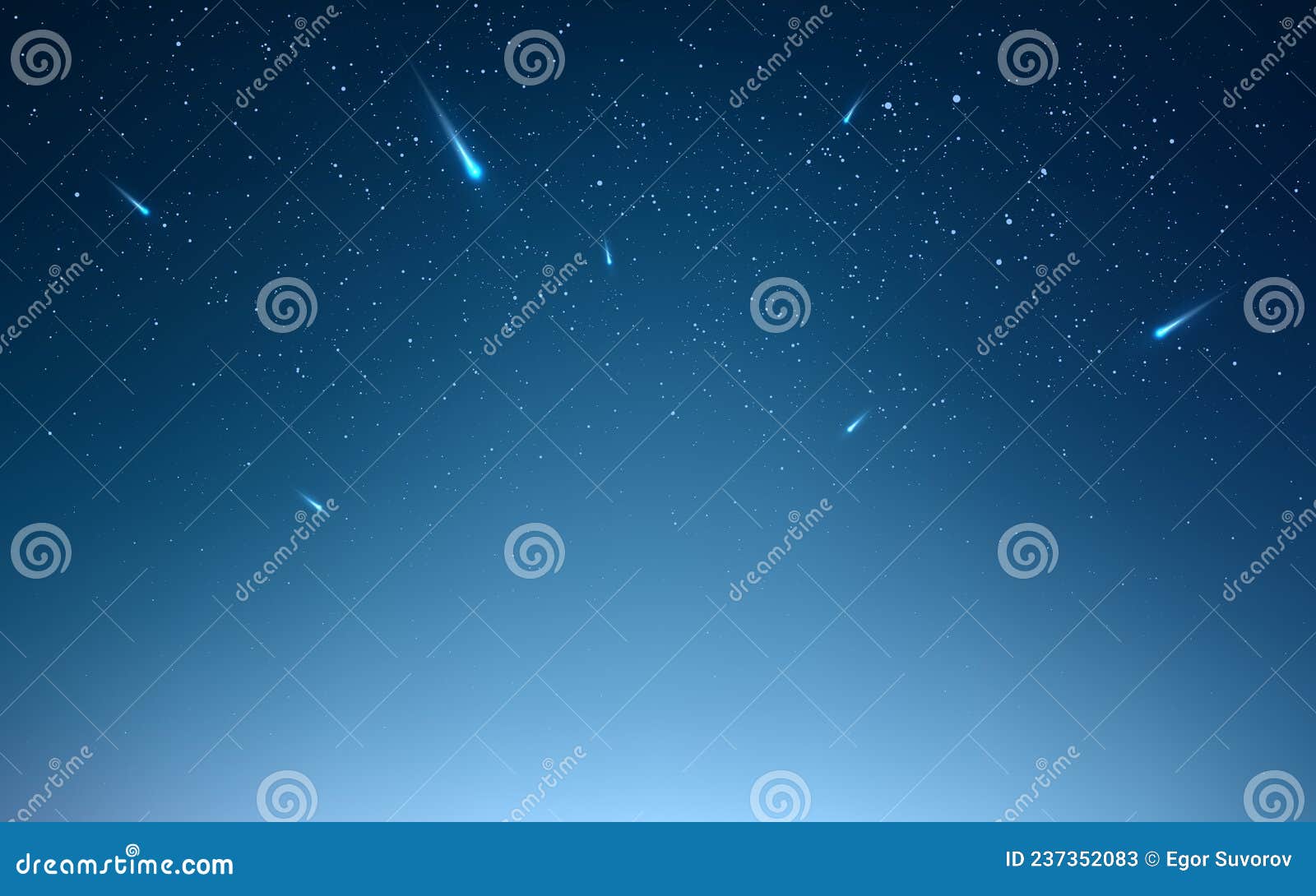 shooting stars. night sky with falling meteorites. blue starry space. cosmos backdrop with glowing trail. cosmic banner