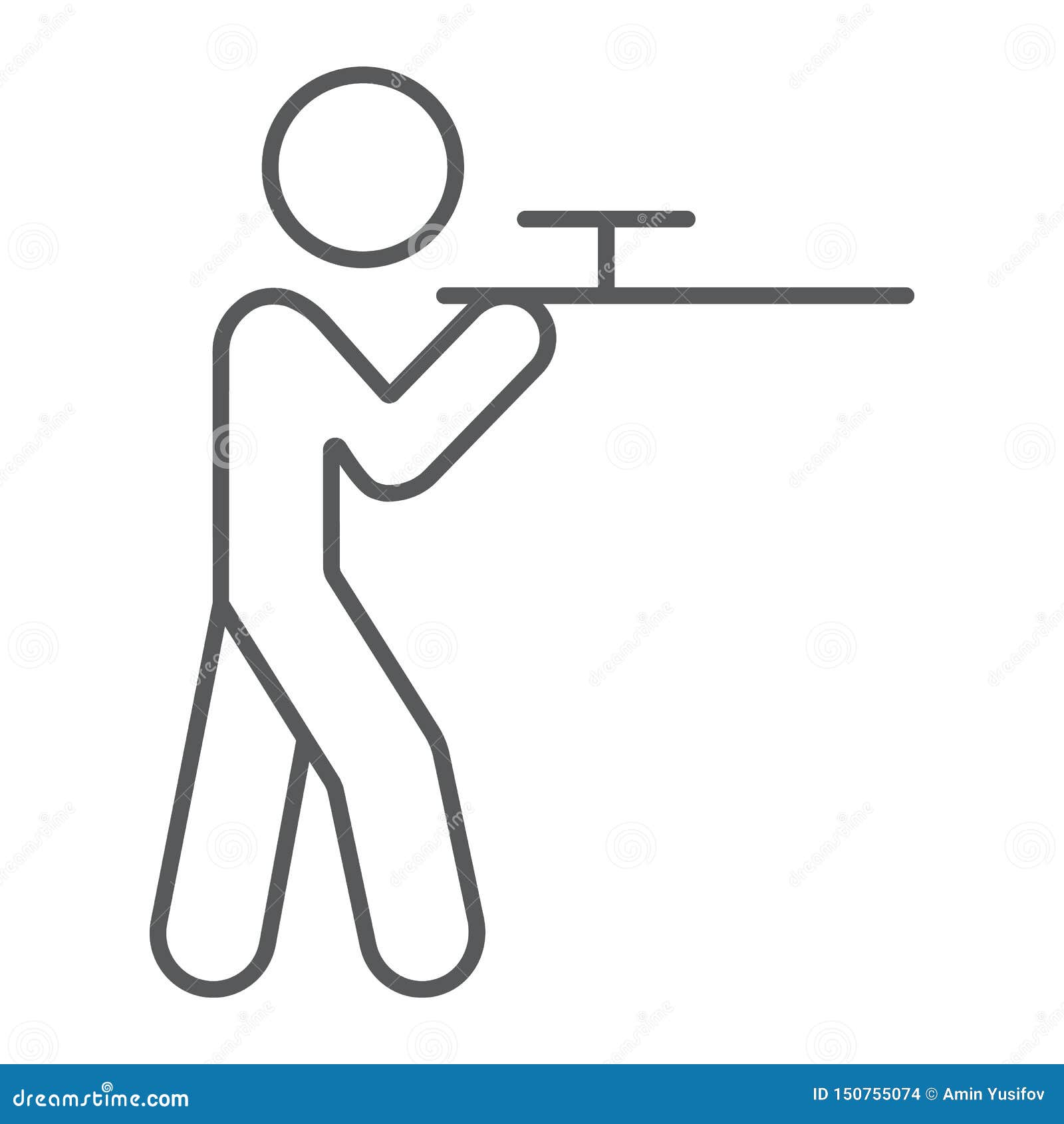 shooting thin line icon, hunting and shotgun, man with riffle sign,  graphics, a linear pattern on a white