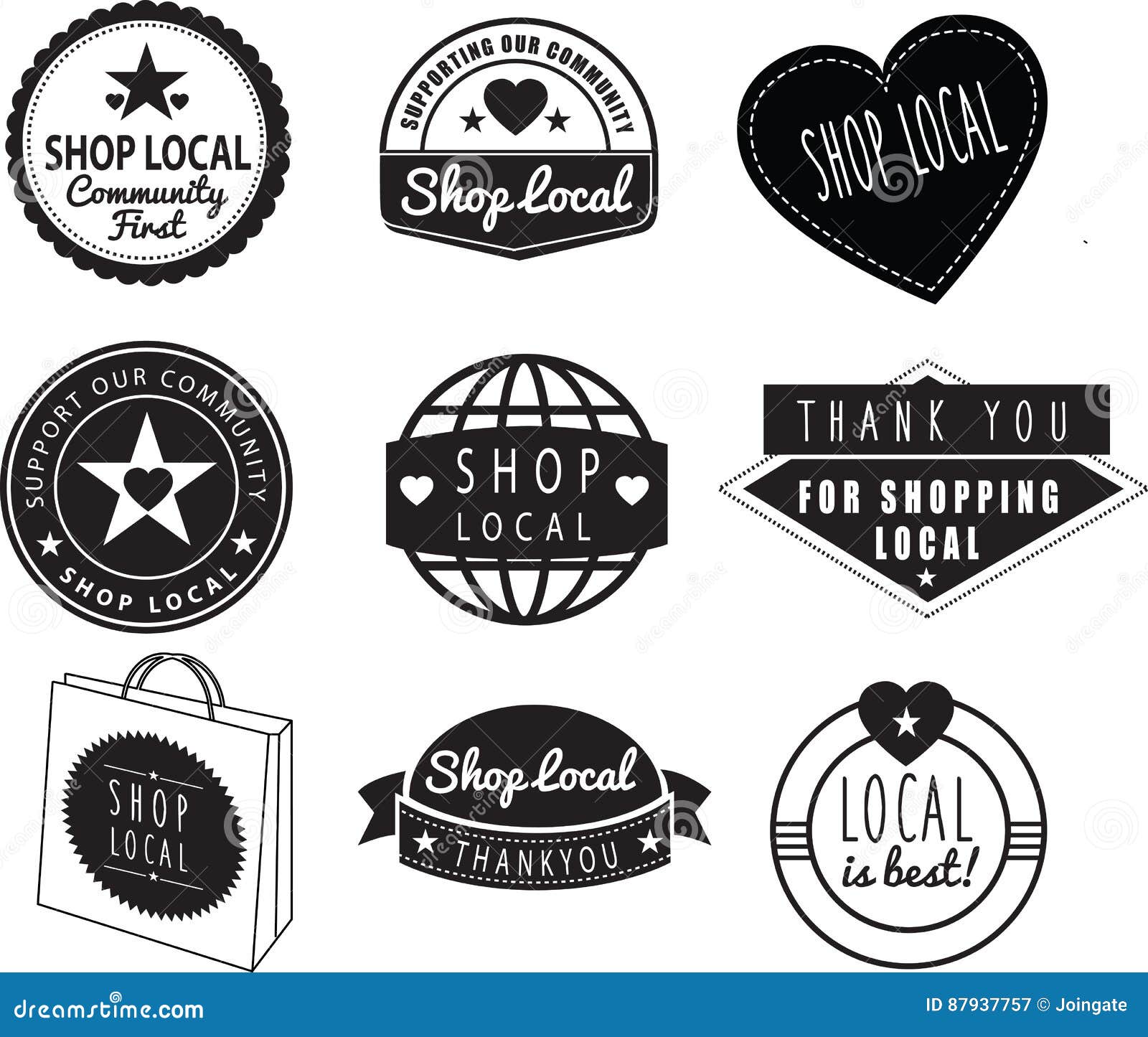 shop local, community shops and stores logos
