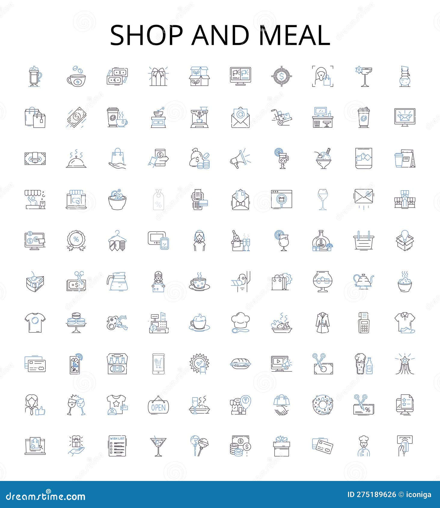 shop and meal outline icons collection. shop, meal, restaurant, bistro, cafe, diner, brasserie   set